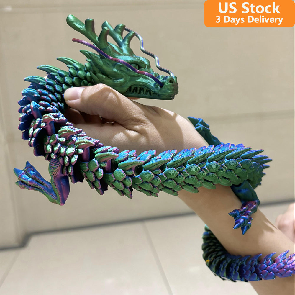 35.43" 3D Printed Dragon, Articulated Dragon, Crystal Dragon, Dragon Fidget Toy, Home Office Decor Executive Desk Toys