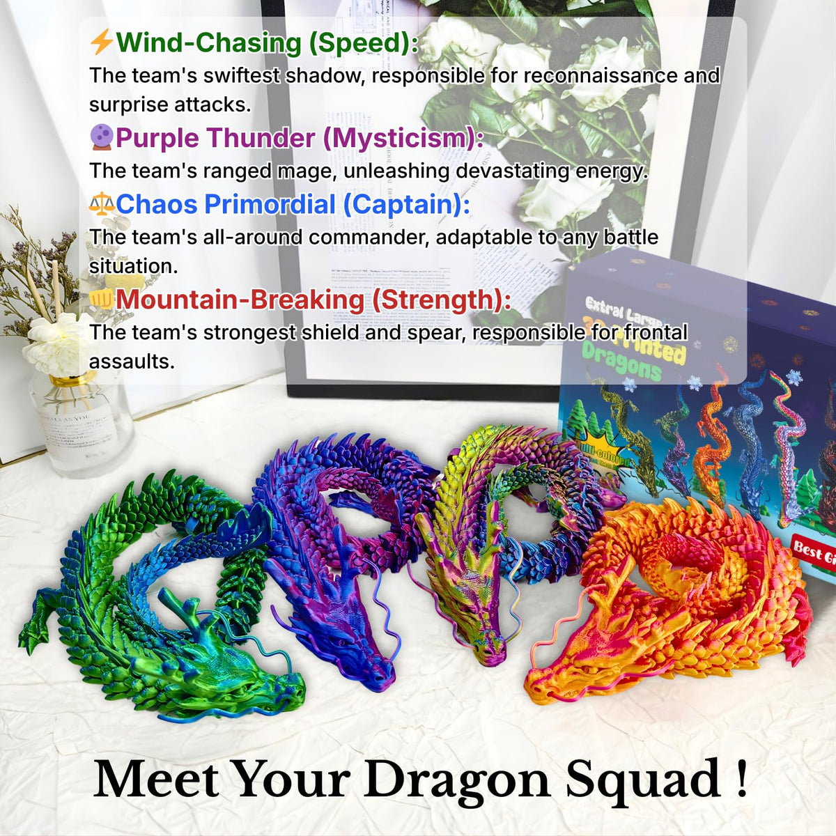 4-Pack 23.6" Articulated Chinese Dragons – Elemental Dragons (4 Pcs)
