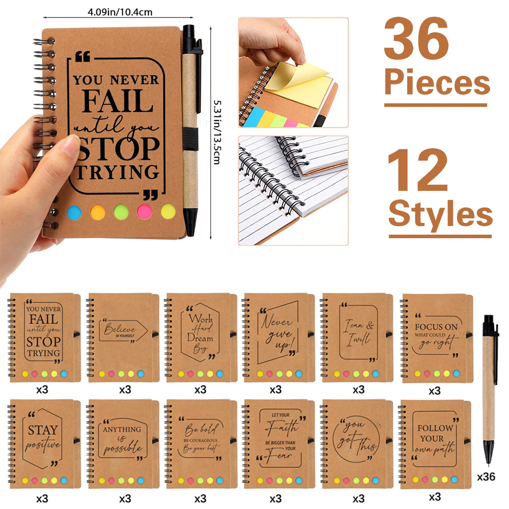 36-Pack Inspirational Spiral Notebooks with Sticky Note Pads & Ballpoint Pens - Motivational Journals for Teachers, Nurses, Coworkers - Employee Appreciation Thank You Gift Set