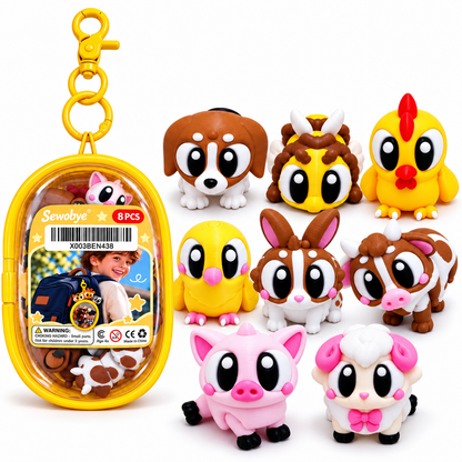 8-Pack Mini Animal Friends with Clip-On Carry Case - Set 2