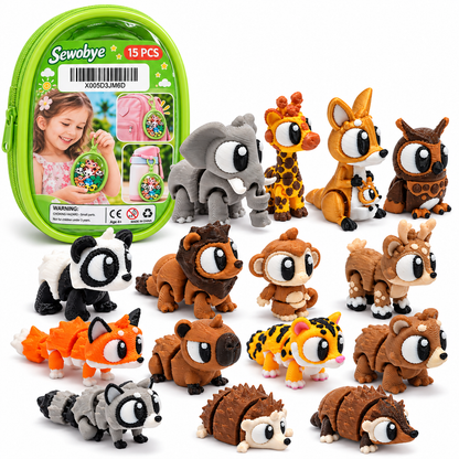 15-Pack Mini Animal Friends with Clip-On Carry Case