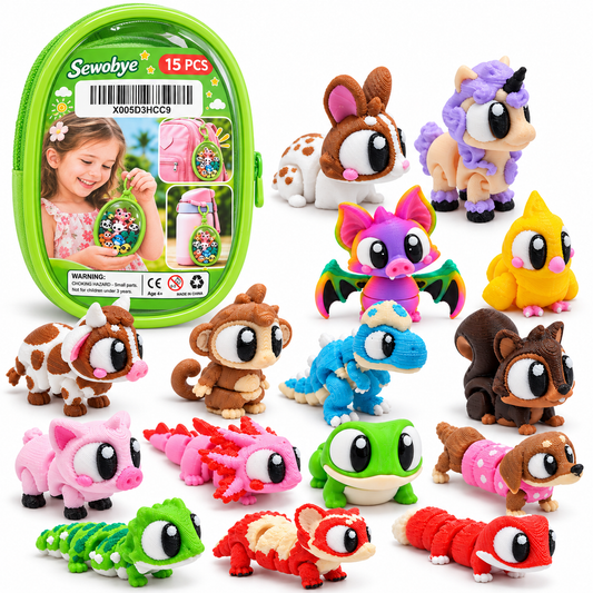 15-Pack Mini Animal Friends with Clip-On Carry Case