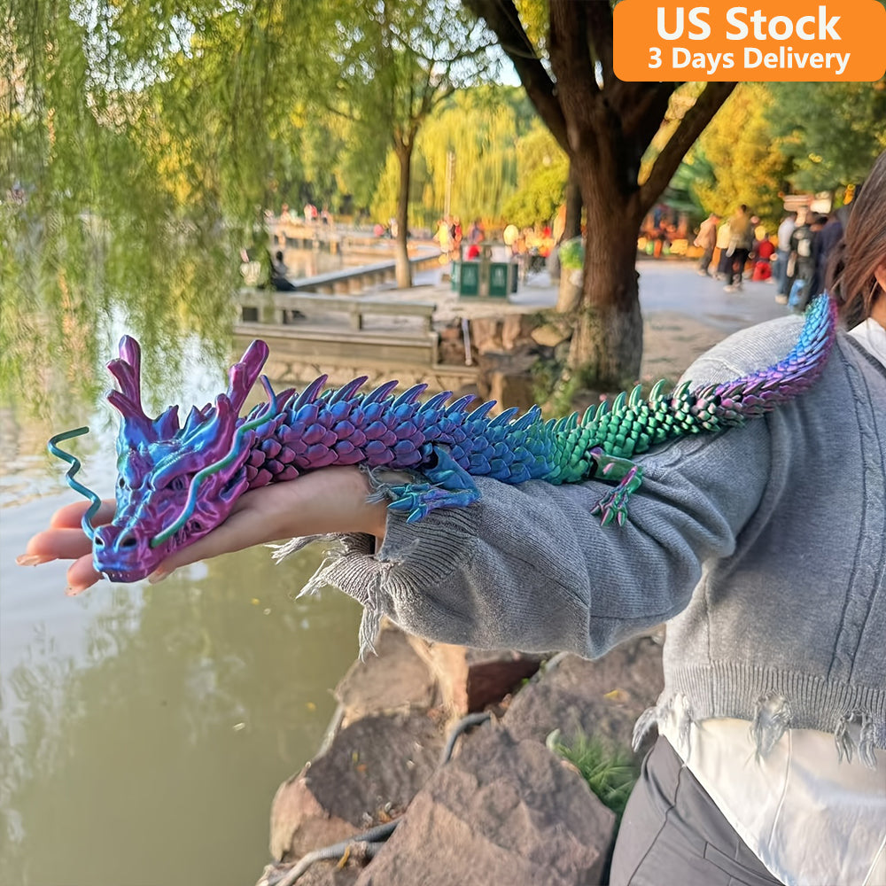 35.43" 3D Printed Dragon, Articulated Dragon, Crystal Dragon, Dragon Fidget Toy, Home Office Decor Executive Desk Toys