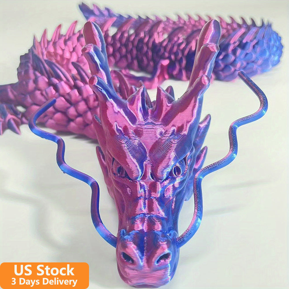 35.43" 3D Printed Dragon, Articulated Dragon, Crystal Dragon, Dragon Fidget Toy, Home Office Decor Executive Desk Toys