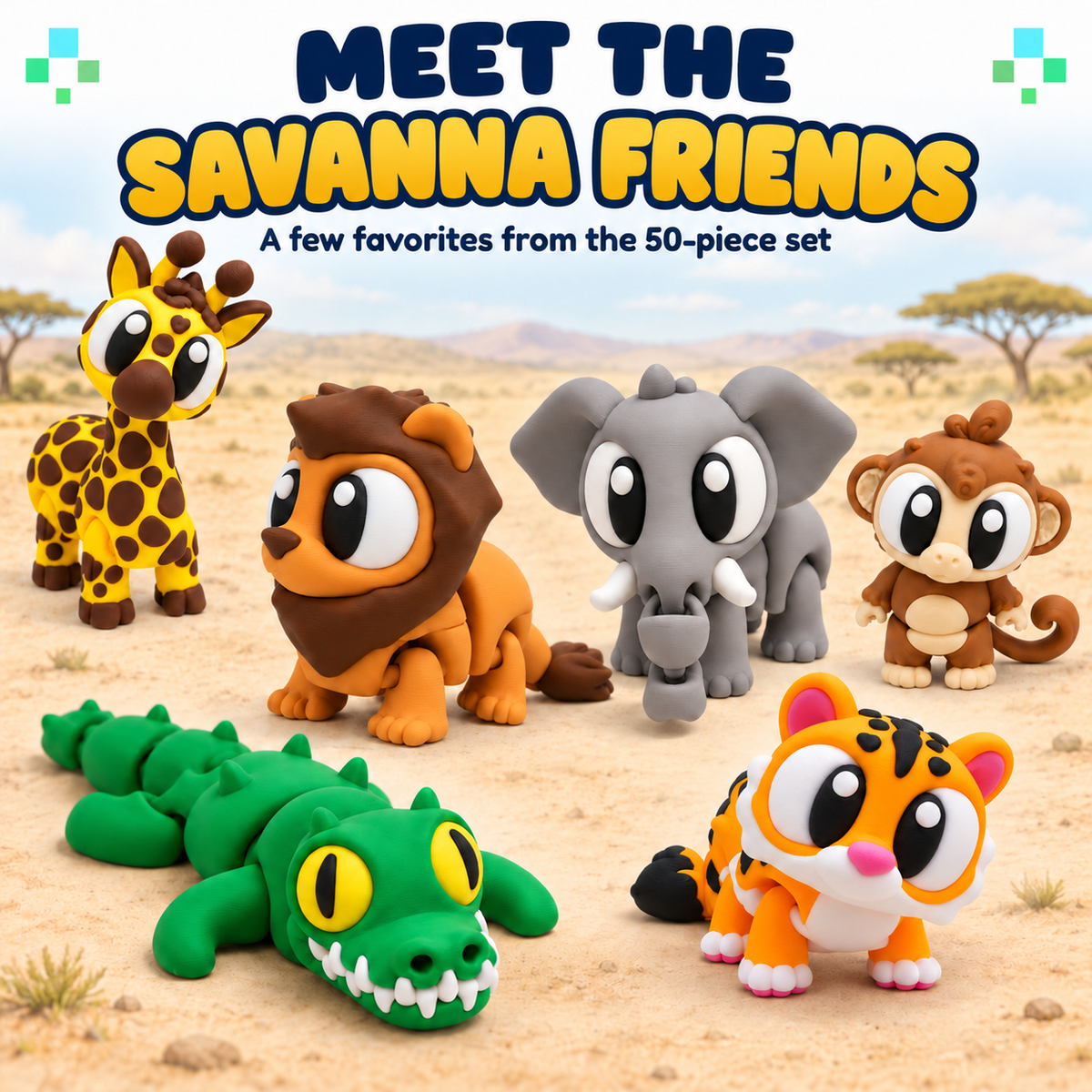 15-Pack Mini Animal Friends with Clip-On Carry Case