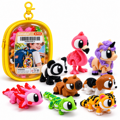 8-Pack Mini Animal Friends with Clip-On Carry Case