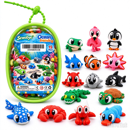 15-Pack Mini Animal Friends with Clip-On Carry Case