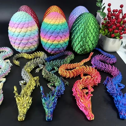 23.6" Articulated Chinese Dragon & Egg – Rainbow