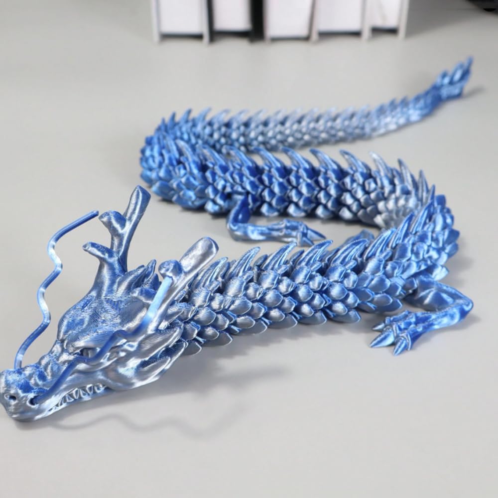 35.4'' Extra Large 3D Printed Dragon Toy, Giant Fully Articulated Chinese Dragon Fidget, Collectible Home Office Desk Decor, Surprise Stress Relief Gifts for Kids & Adults (Green Gradient)