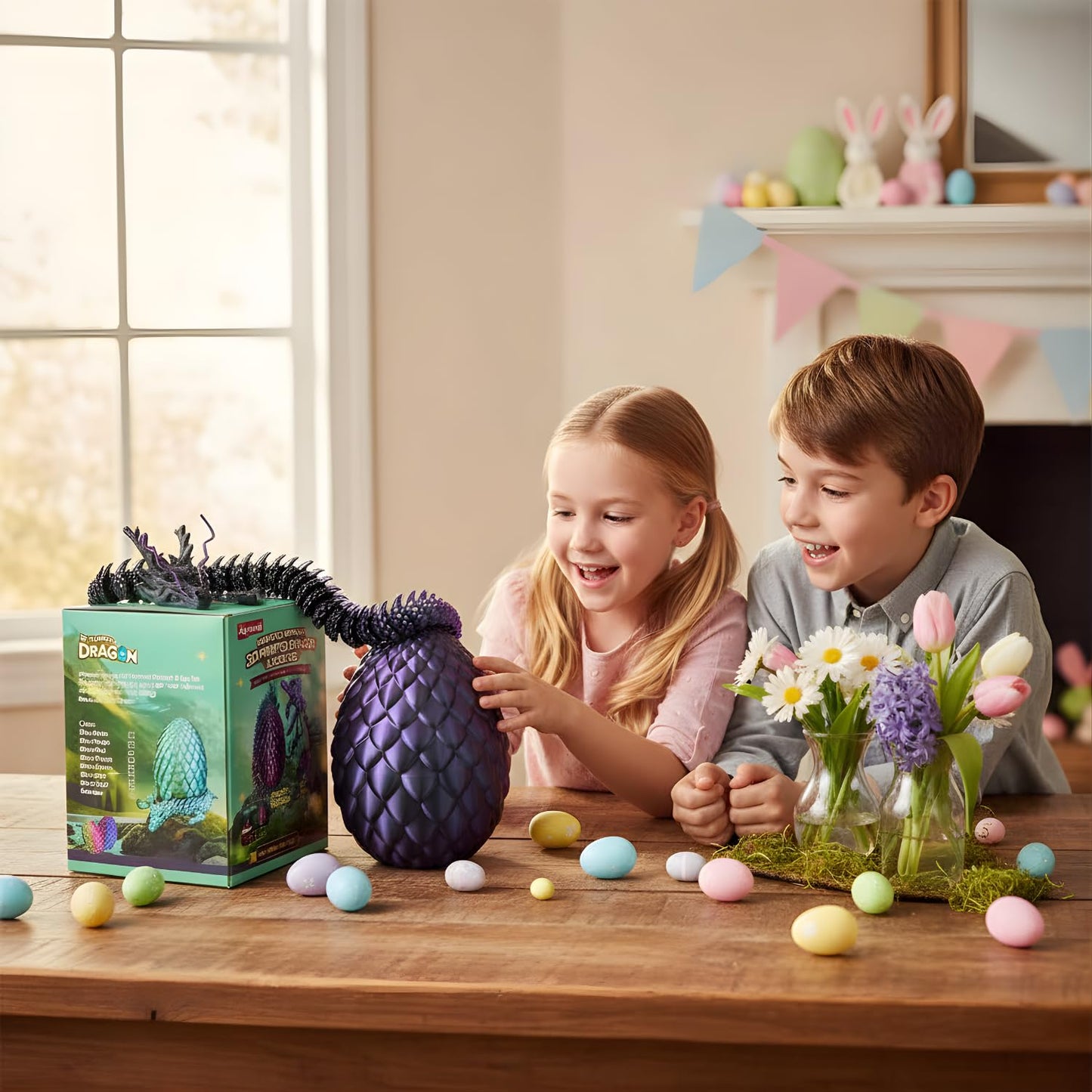 24'' Big 3D Printed Dragon Egg Toy with Articulated Dragon Inside, Large Surprise Eggs Toys for Kids Teens Adults, Fantasy Office Desk Decor Collectible, Unique 2026 Graduation Gifts (Blue Purple)
