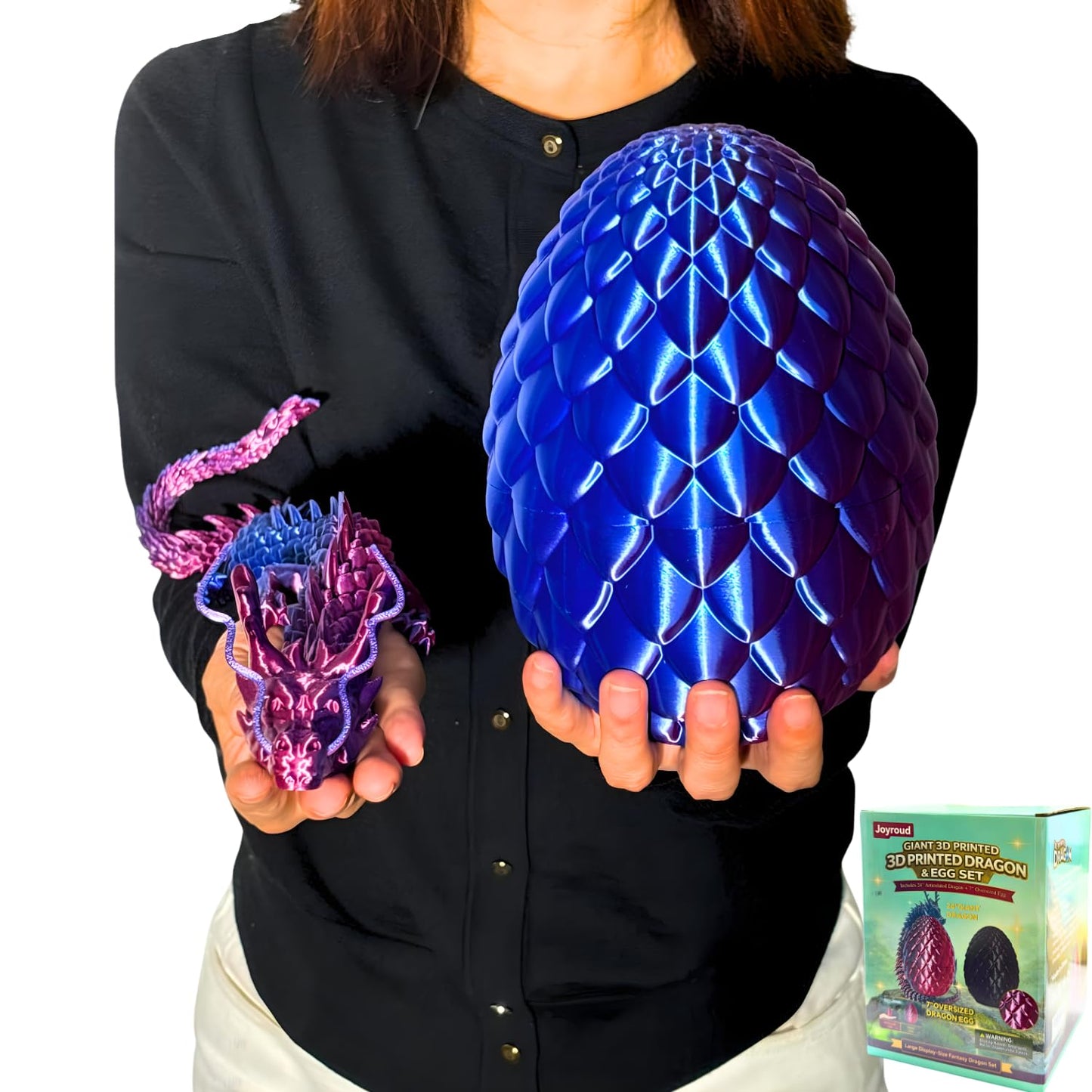 24'' Big 3D Printed Dragon Egg Toy with Articulated Dragon Inside, Large Surprise Eggs Toys for Kids Teens Adults, Fantasy Office Desk Decor Collectible, Unique 2026 Graduation Gifts (Blue Purple)