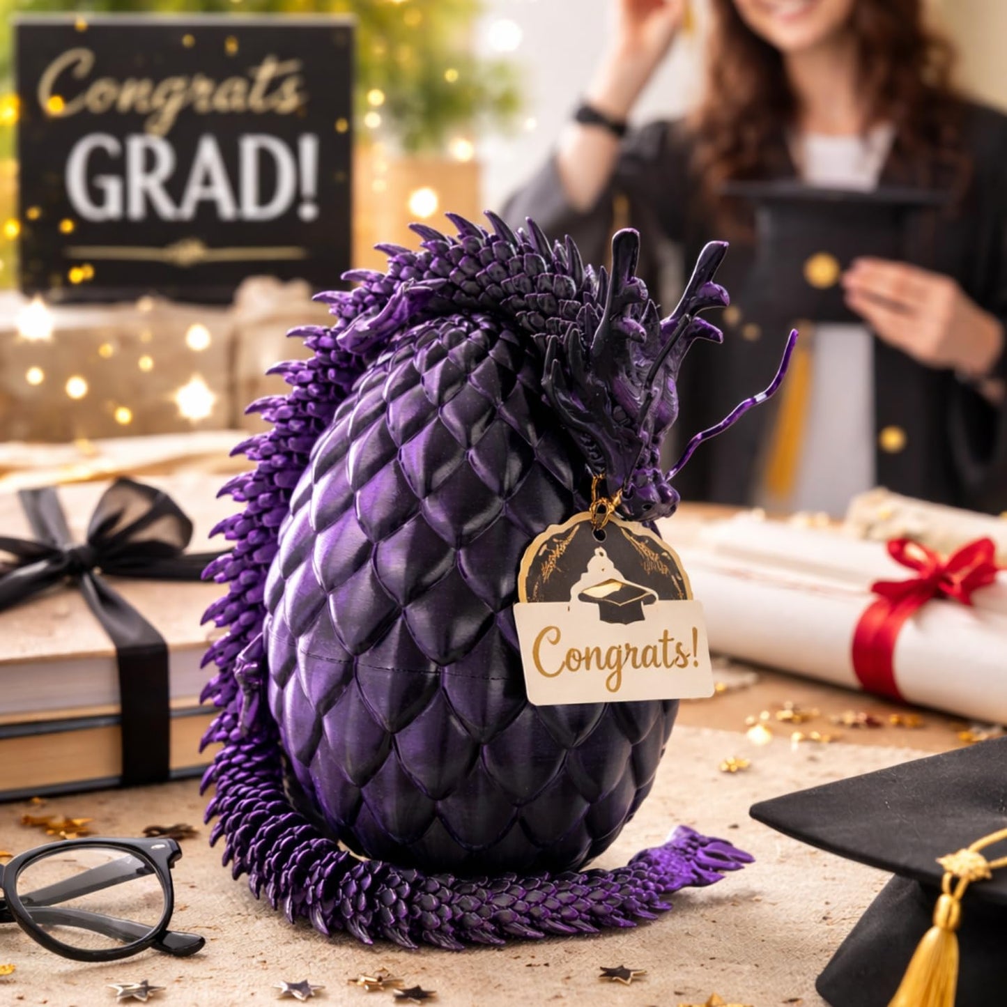 24'' Big 3D Printed Dragon Egg Toy with Articulated Dragon Inside, Large Surprise Eggs Toys for Kids Teens Adults, Fantasy Office Desk Decor Collectible, Unique 2026 Graduation Gifts (Blue Purple)