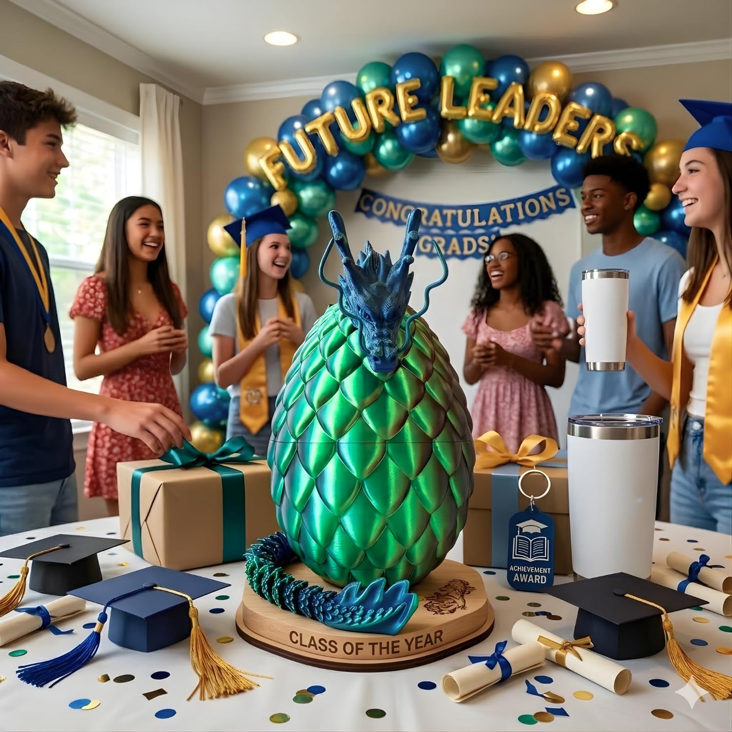 24'' Large 3D Printed Dragon Egg with Chinese Dragon Toy Inside, Reusable Big Dragon Egg for Fidget Play, Desk Decor & Storage, Collectible 2026 Graduation Gifts for Boys Girls Him Her (Blue Green)