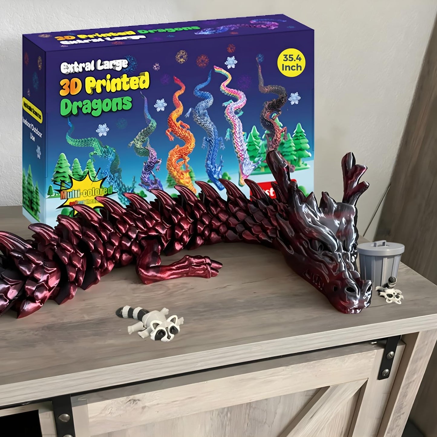 35.4'' Extra Large 3D Printed Dragon Toy, Giant Fully Articulated Chinese Dragon Fidget, Collectible Home Office Desk Decor, Surprise Stress Relief Gifts for Kids & Adults (Green Gradient)