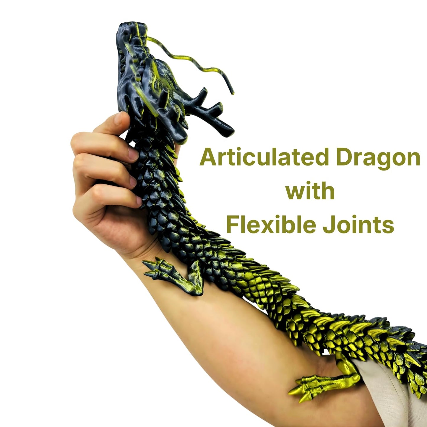35.4'' Extra Large 3D Printed Dragon Toy, Giant Fully Articulated Chinese Dragon Fidget, Collectible Home Office Desk Decor, Surprise Stress Relief Gifts for Kids & Adults (Green Gradient)