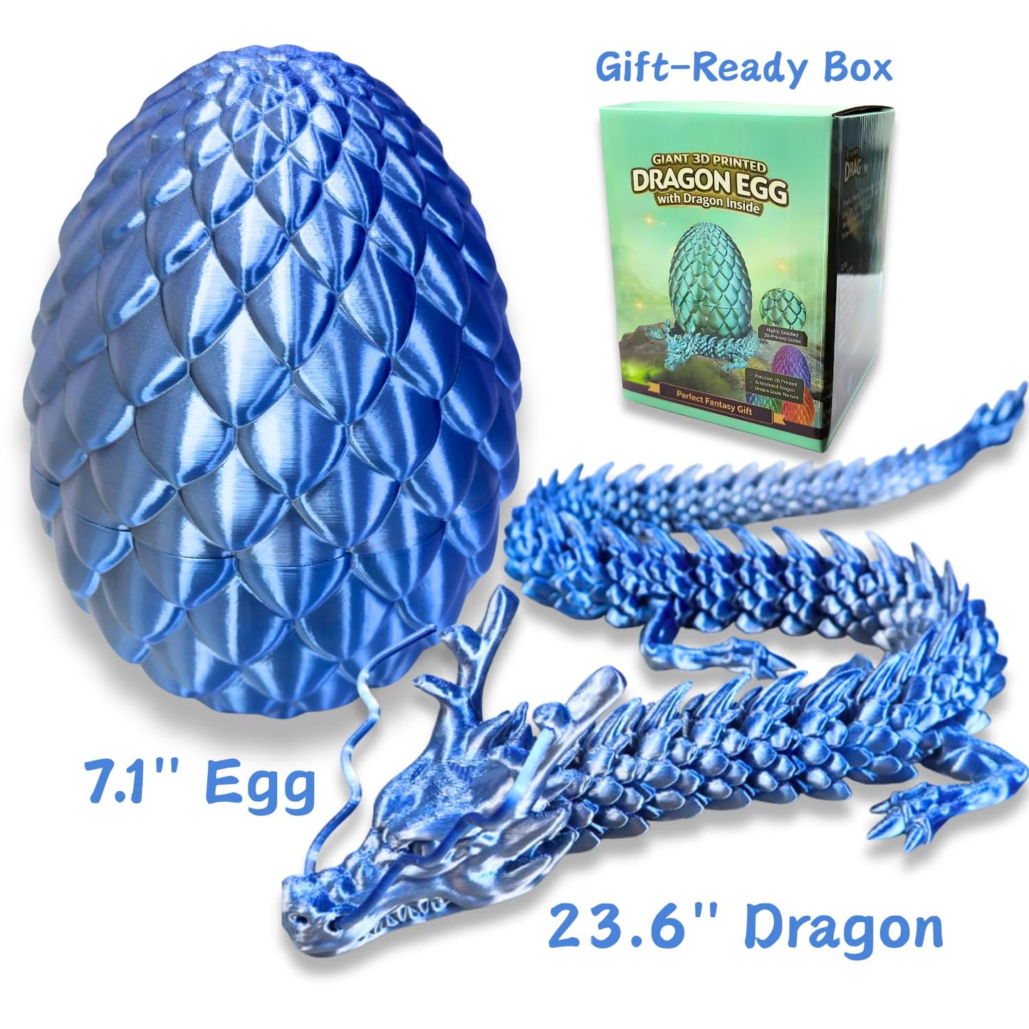 24'' Big 3D Printed Dragon Egg Toy with Articulated Dragon Inside, Large Surprise Eggs Toys for Kids Teens Adults, Fantasy Office Desk Decor Collectible, Unique 2026 Graduation Gifts (Blue Purple)