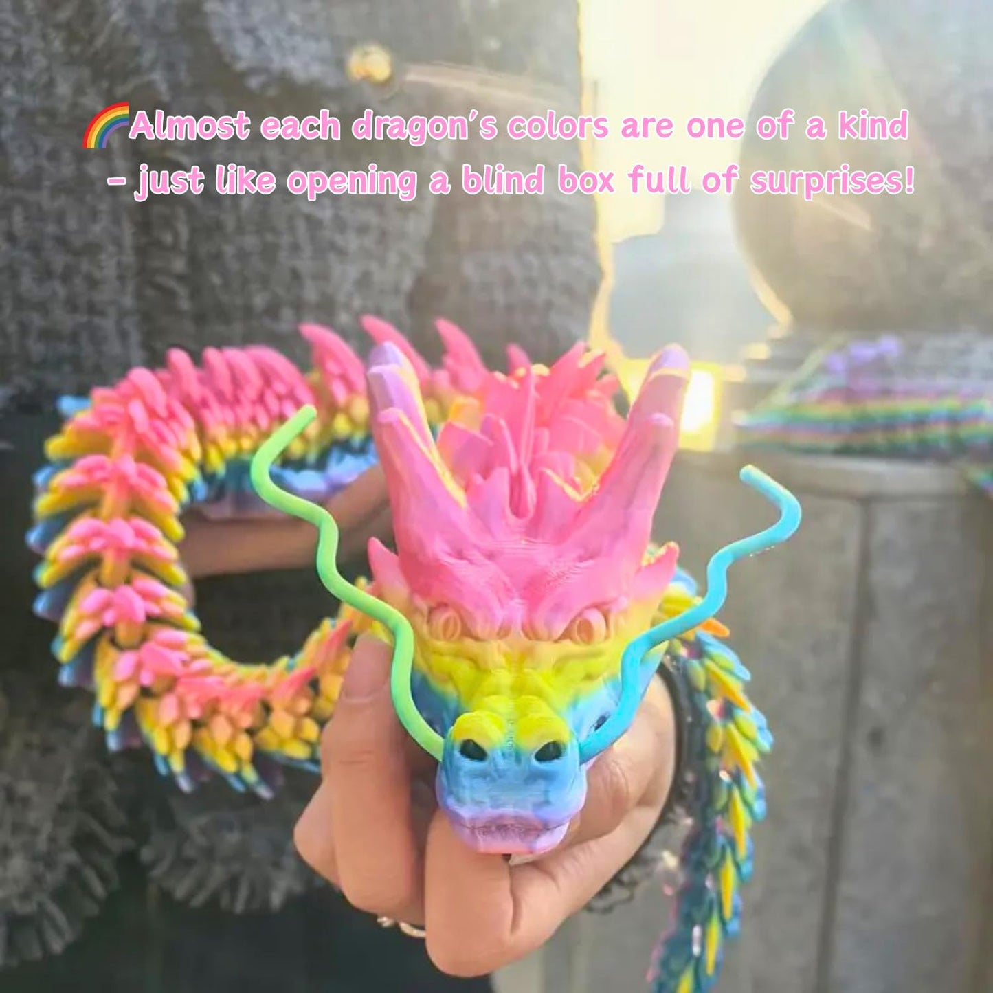 35.4'' Extra Large 3D Printed Dragon Toy, Giant Fully Articulated Chinese Dragon Fidget, Collectible Home Office Desk Decor, Surprise Stress Relief Gifts for Kids & Adults (Green Gradient)
