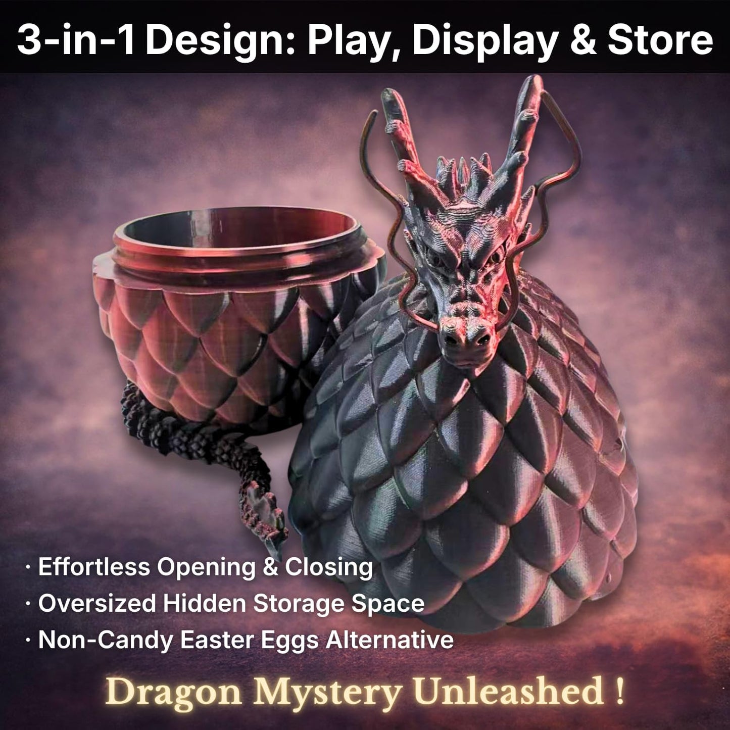 24'' Big 3D Printed Dragon Egg Toy with Articulated Dragon Inside, Large Surprise Eggs Toys for Kids Teens Adults, Fantasy Office Desk Decor Collectible, Unique 2026 Graduation Gifts (Blue Purple)