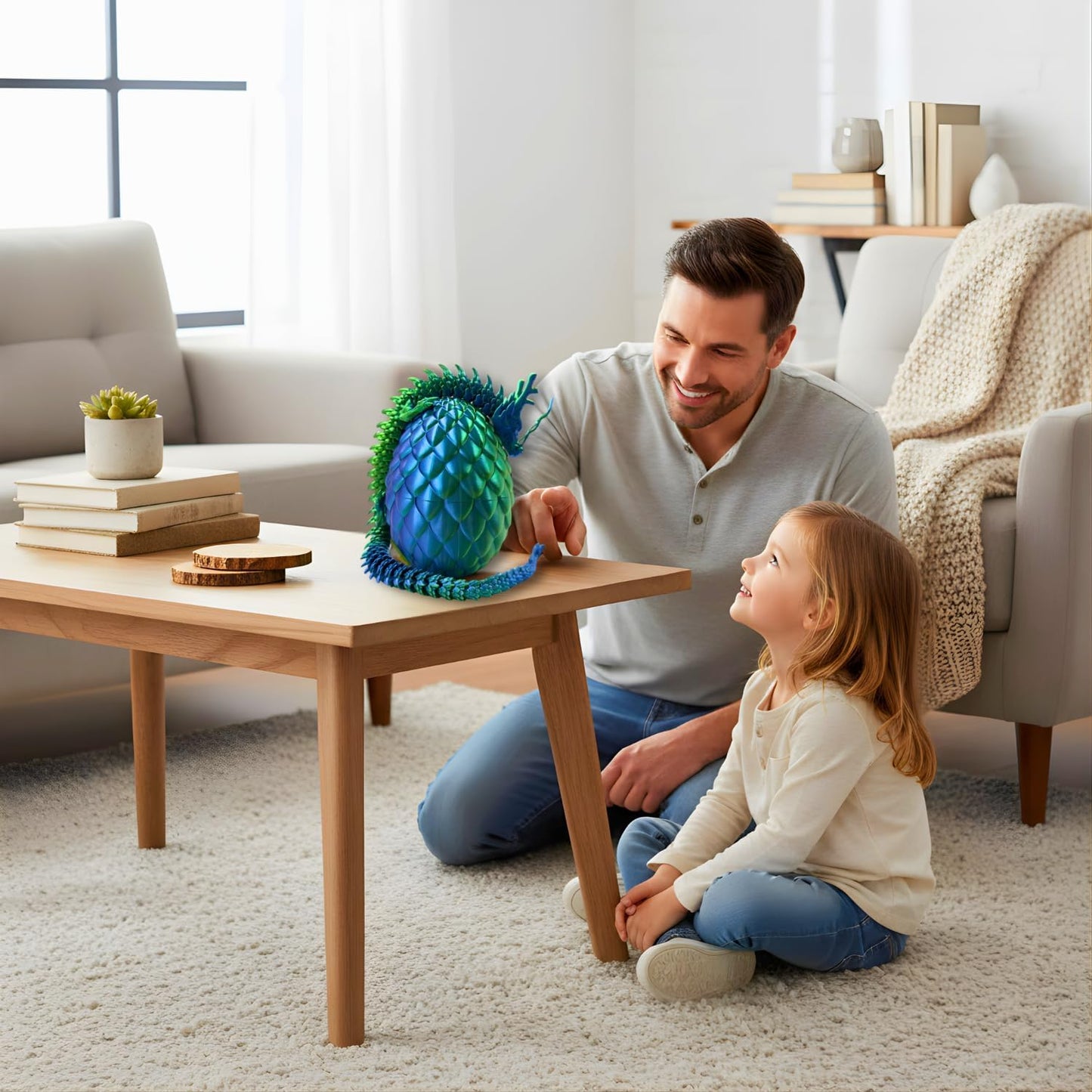 24'' Large 3D Printed Dragon Egg with Chinese Dragon Toy Inside, Reusable Big Dragon Egg for Fidget Play, Desk Decor & Storage, Collectible 2026 Graduation Gifts for Boys Girls Him Her (Blue Green)