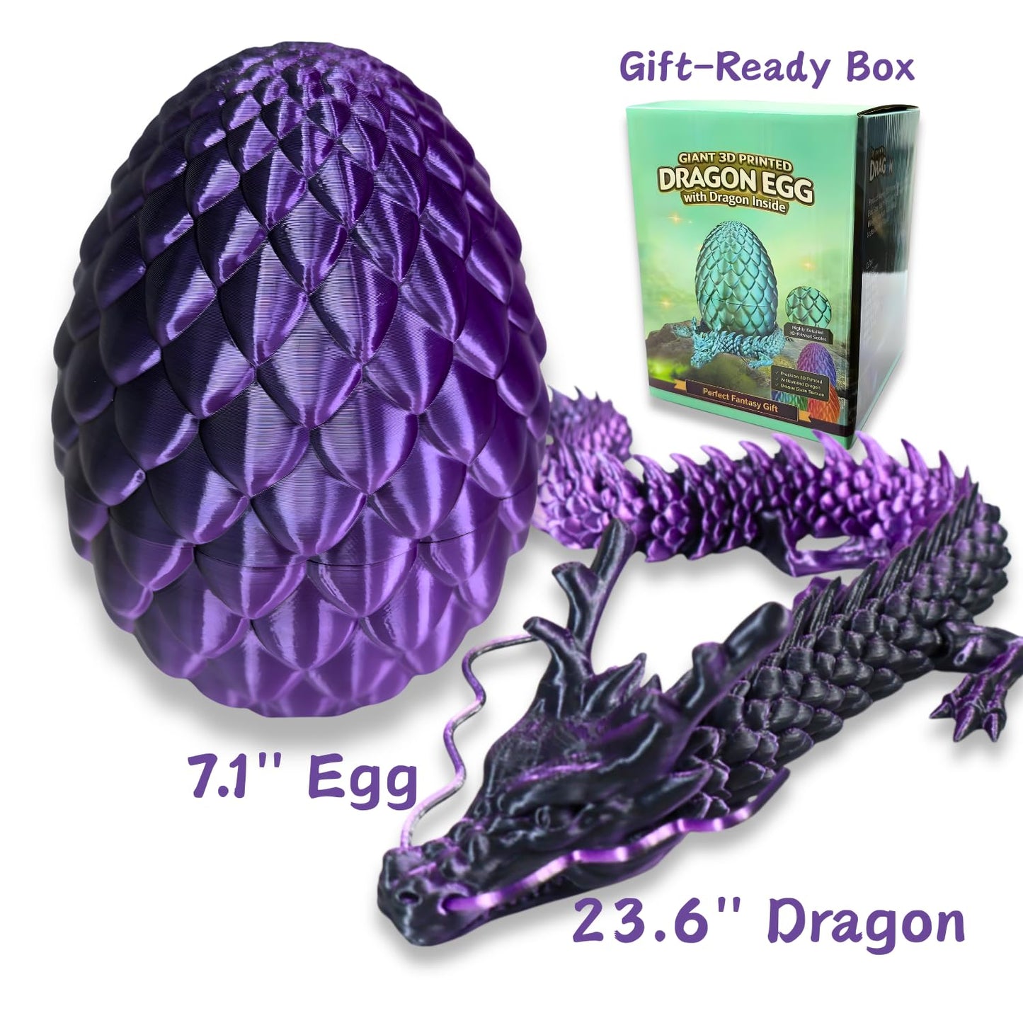 24'' Big 3D Printed Dragon Egg Toy with Articulated Dragon Inside, Large Surprise Eggs Toys for Kids Teens Adults, Fantasy Office Desk Decor Collectible, Unique 2026 Graduation Gifts (Blue Purple)