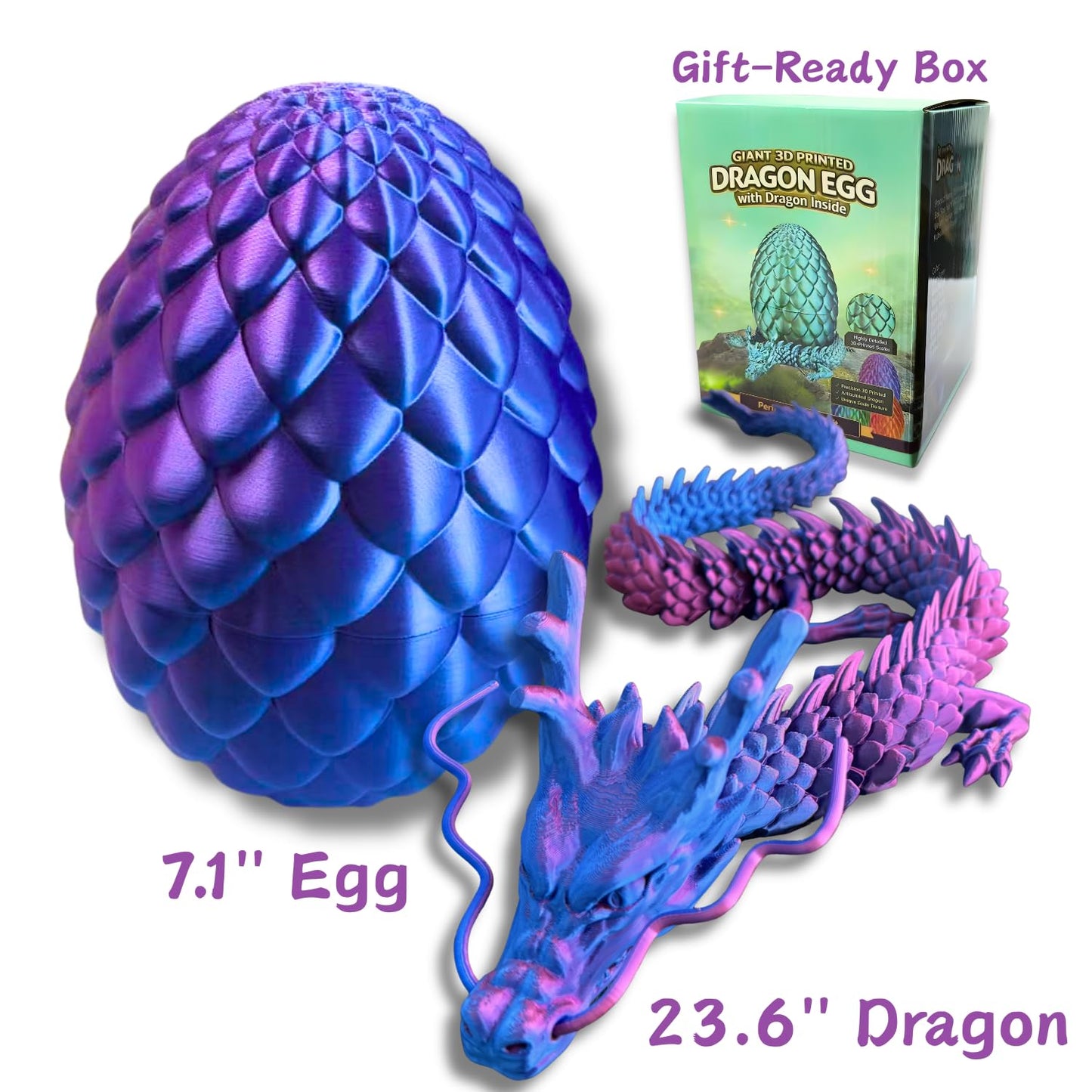 24'' Big 3D Printed Dragon Egg Toy with Articulated Dragon Inside, Large Surprise Eggs Toys for Kids Teens Adults, Fantasy Office Desk Decor Collectible, Unique 2026 Graduation Gifts (Blue Purple)