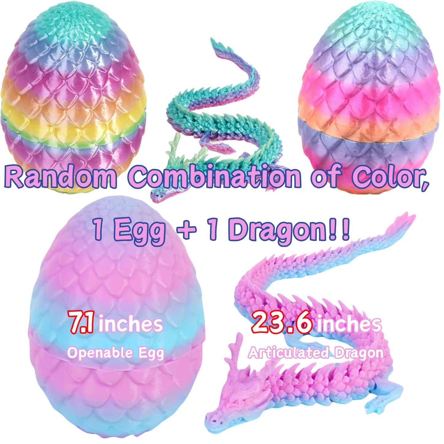 24'' Big 3D Printed Dragon Egg Toy with Articulated Dragon Inside, Large Surprise Eggs Toys for Kids Teens Adults, Fantasy Office Desk Decor Collectible, Unique 2026 Graduation Gifts (Blue Purple)