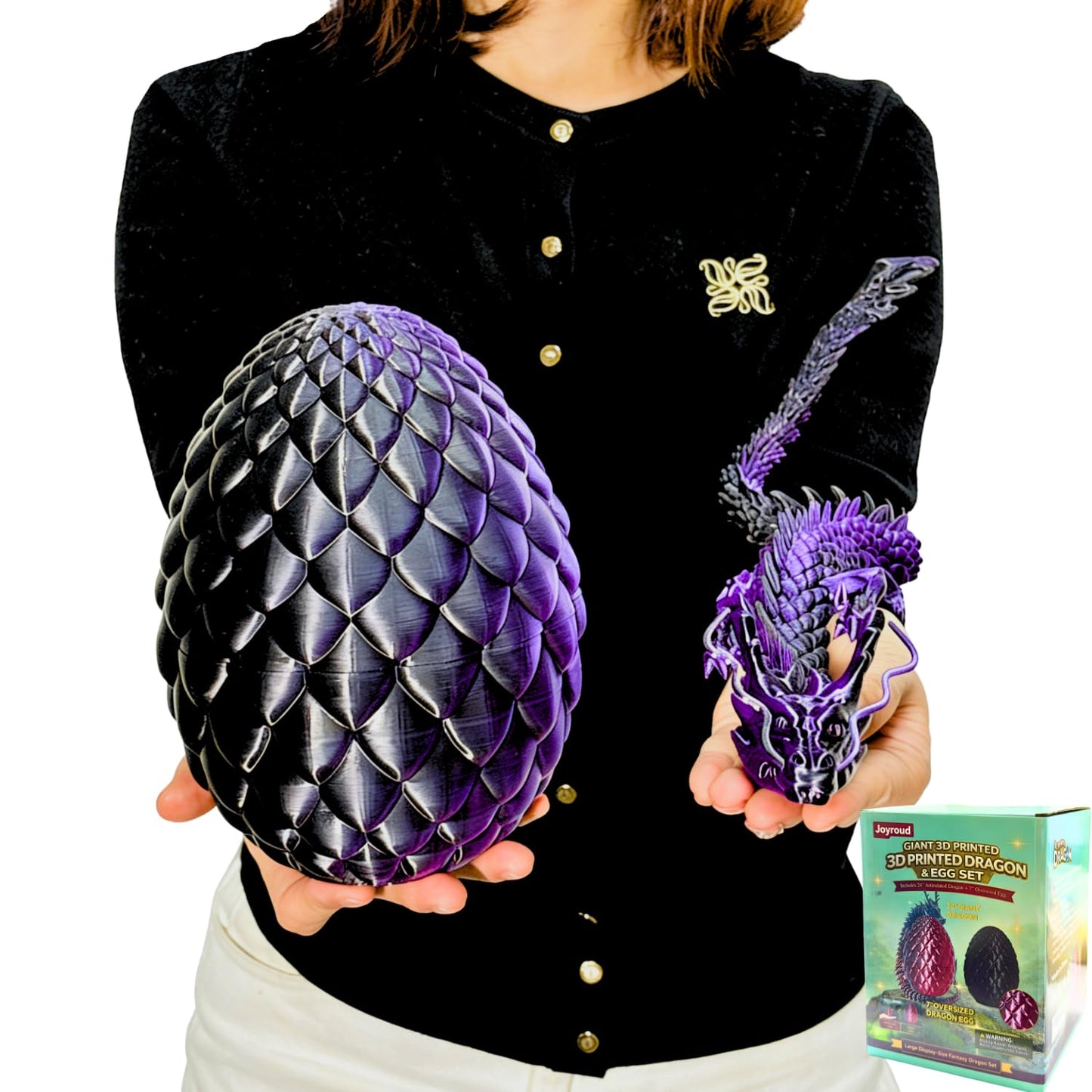 24'' Big 3D Printed Dragon Egg Toy with Articulated Dragon Inside, Large Surprise Eggs Toys for Kids Teens Adults, Fantasy Office Desk Decor Collectible, Unique 2026 Graduation Gifts (Blue Purple)
