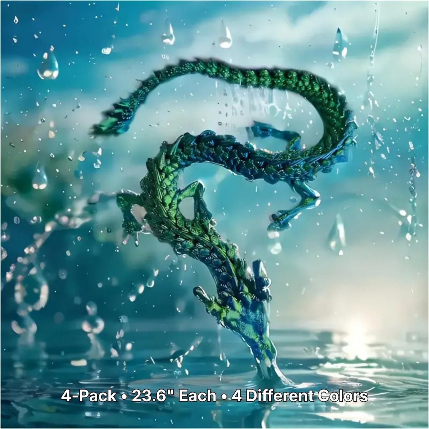4 Pack 24" Large 3D Printed Dragon Toys, Articulated Chinese Dragons for Family Interaction & Imaginative Play, Collectible Home Office Desk Decor, Unique Birthday & Easter Gifts for Kids