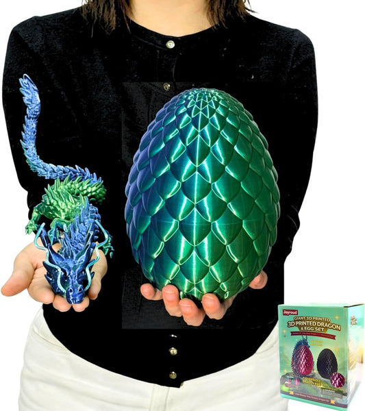 24'' Large 3D Printed Dragon Egg with Chinese Dragon Toy Inside, Reusable Big Dragon Egg for Fidget Play, Desk Decor & Storage, Collectible 2026 Graduation Gifts for Boys Girls Him Her (Blue Green)