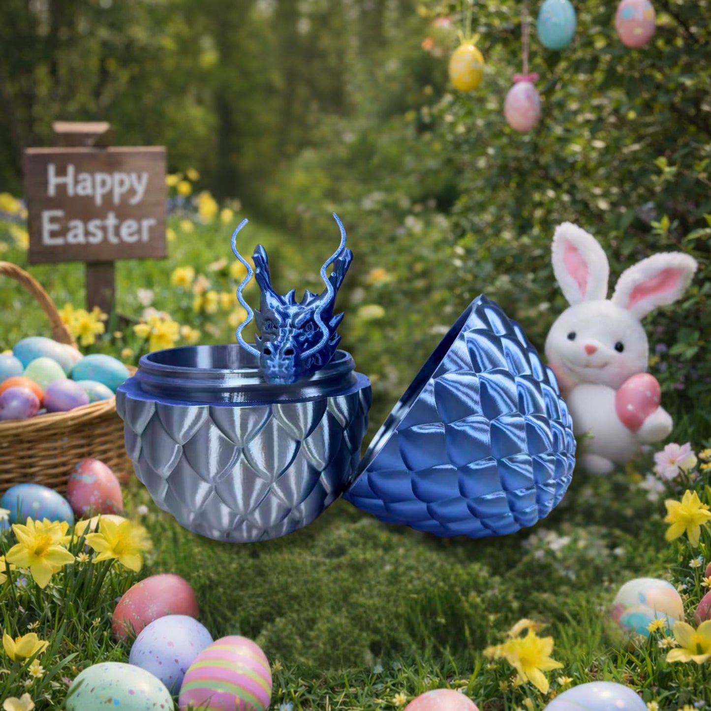 24'' Big 3D Printed Dragon Egg Toy with Articulated Dragon Inside, Large Surprise Eggs Toys for Kids Teens Adults, Fantasy Office Desk Decor Collectible, Unique 2026 Graduation Gifts (Blue Purple)