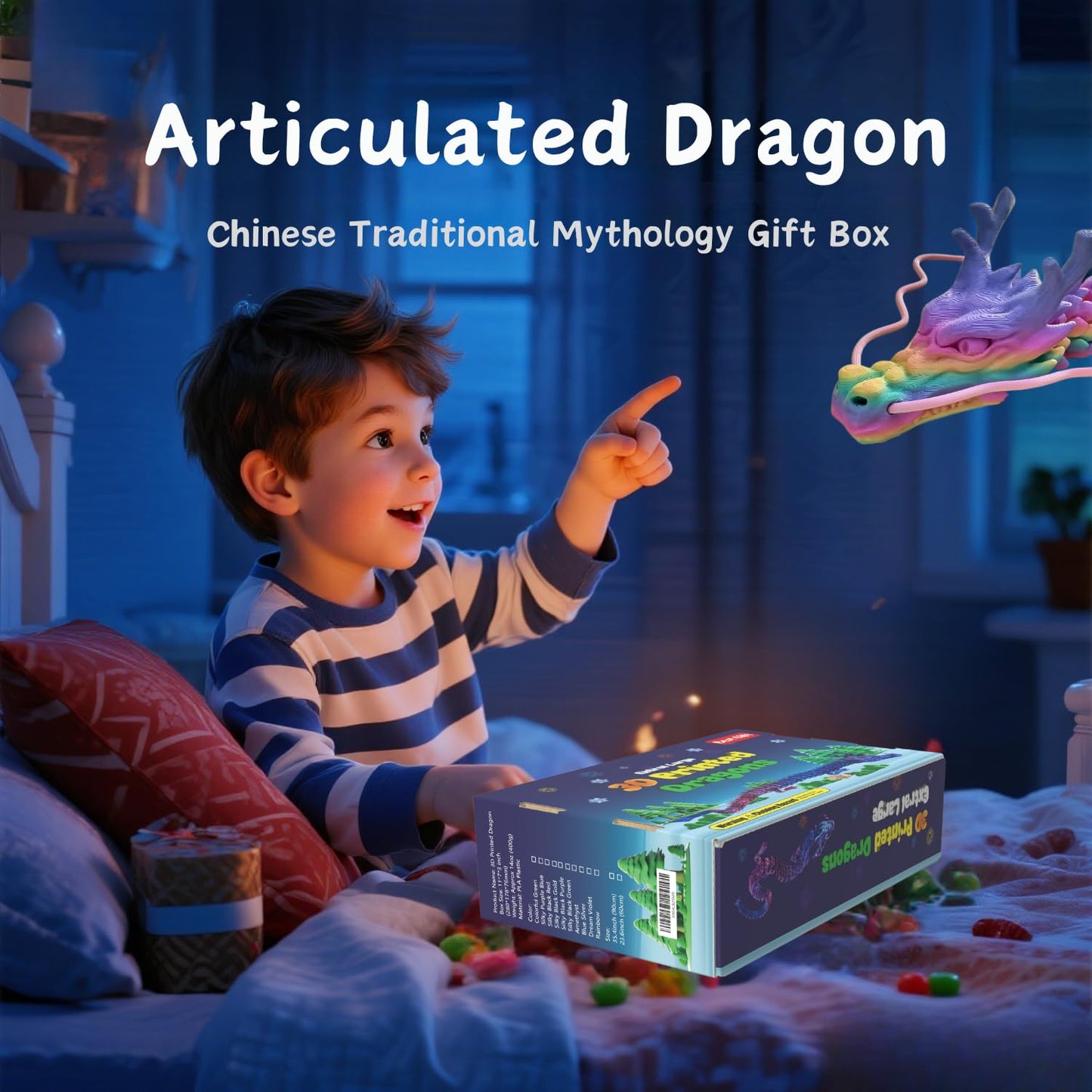 35.4'' Extra Large 3D Printed Dragon Toy, Giant Fully Articulated Chinese Dragon Fidget, Collectible Home Office Desk Decor, Surprise Stress Relief Gifts for Kids & Adults (Green Gradient)