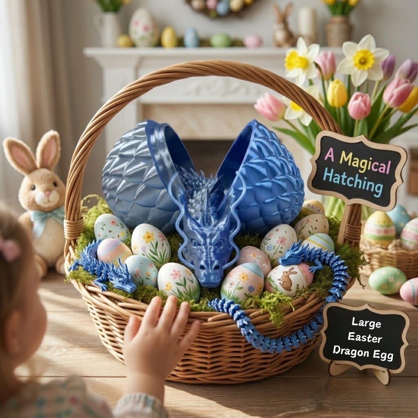 24'' Big 3D Printed Dragon Egg Toy with Articulated Dragon Inside, Large Surprise Eggs Toys for Kids Teens Adults, Fantasy Office Desk Decor Collectible, Unique 2026 Graduation Gifts (Blue Purple)