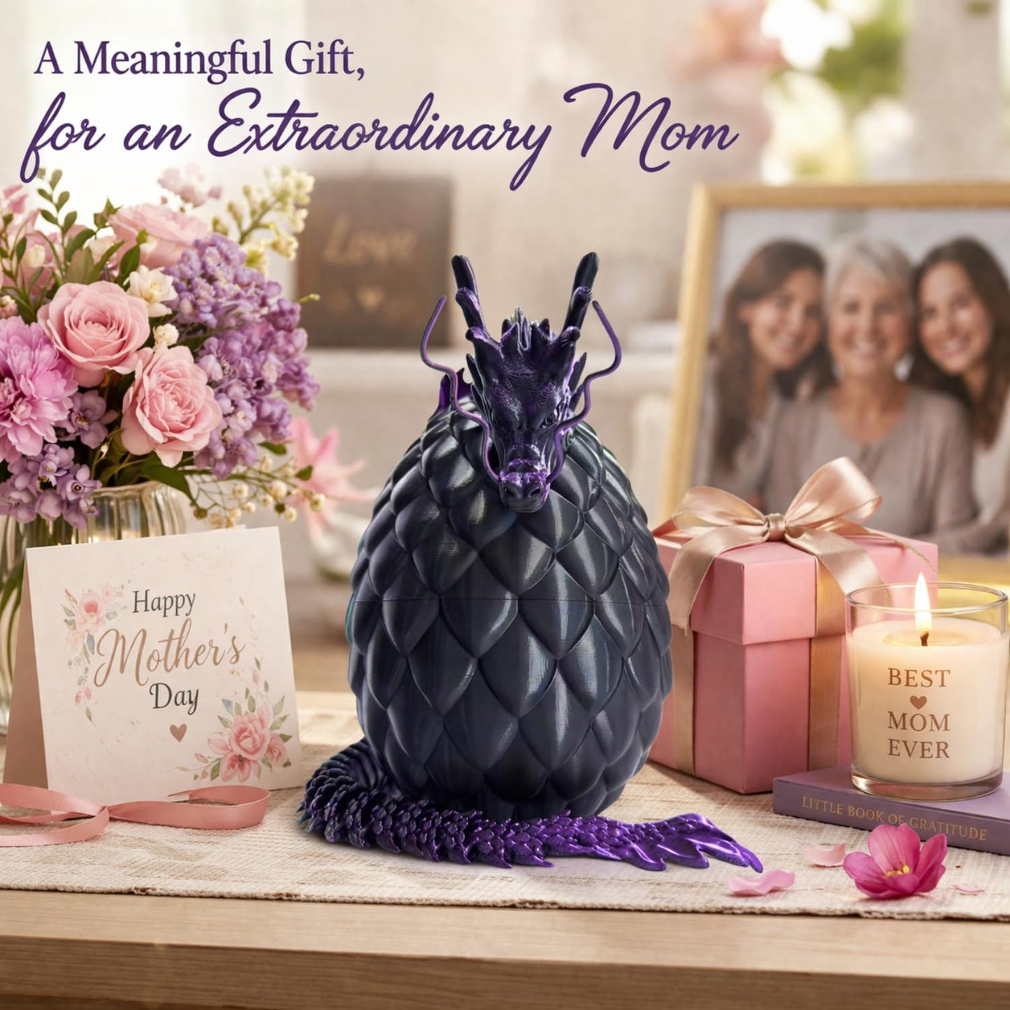 24'' Big 3D Printed Dragon Egg Toy with Articulated Dragon Inside, Large Surprise Eggs Toys for Kids Teens Adults, Fantasy Office Desk Decor Collectible, Unique 2026 Graduation Gifts (Blue Purple)