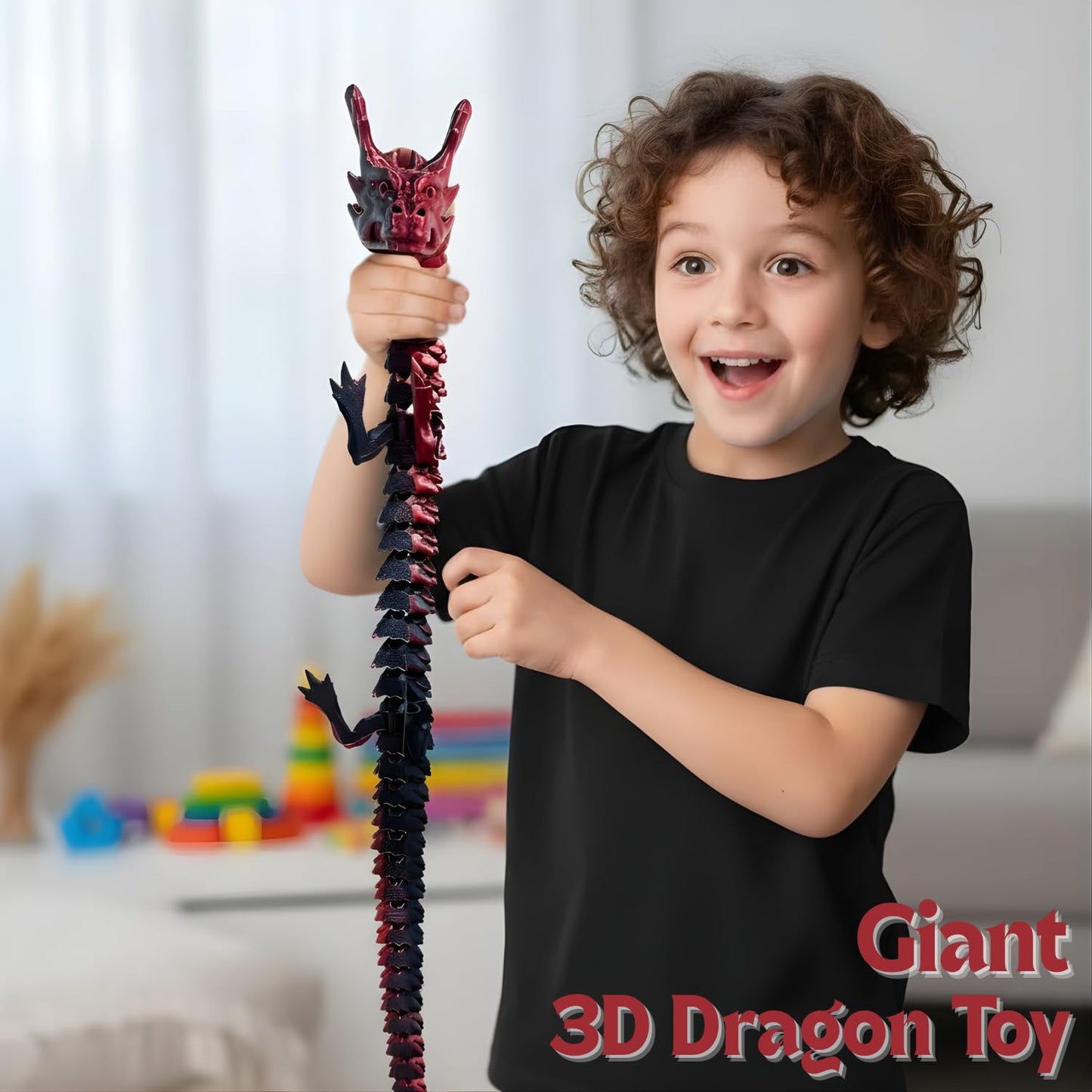 35.4'' Extra Large 3D Printed Dragon Toy, Giant Fully Articulated Chinese Dragon Fidget, Collectible Home Office Desk Decor, Surprise Stress Relief Gifts for Kids & Adults (Green Gradient)