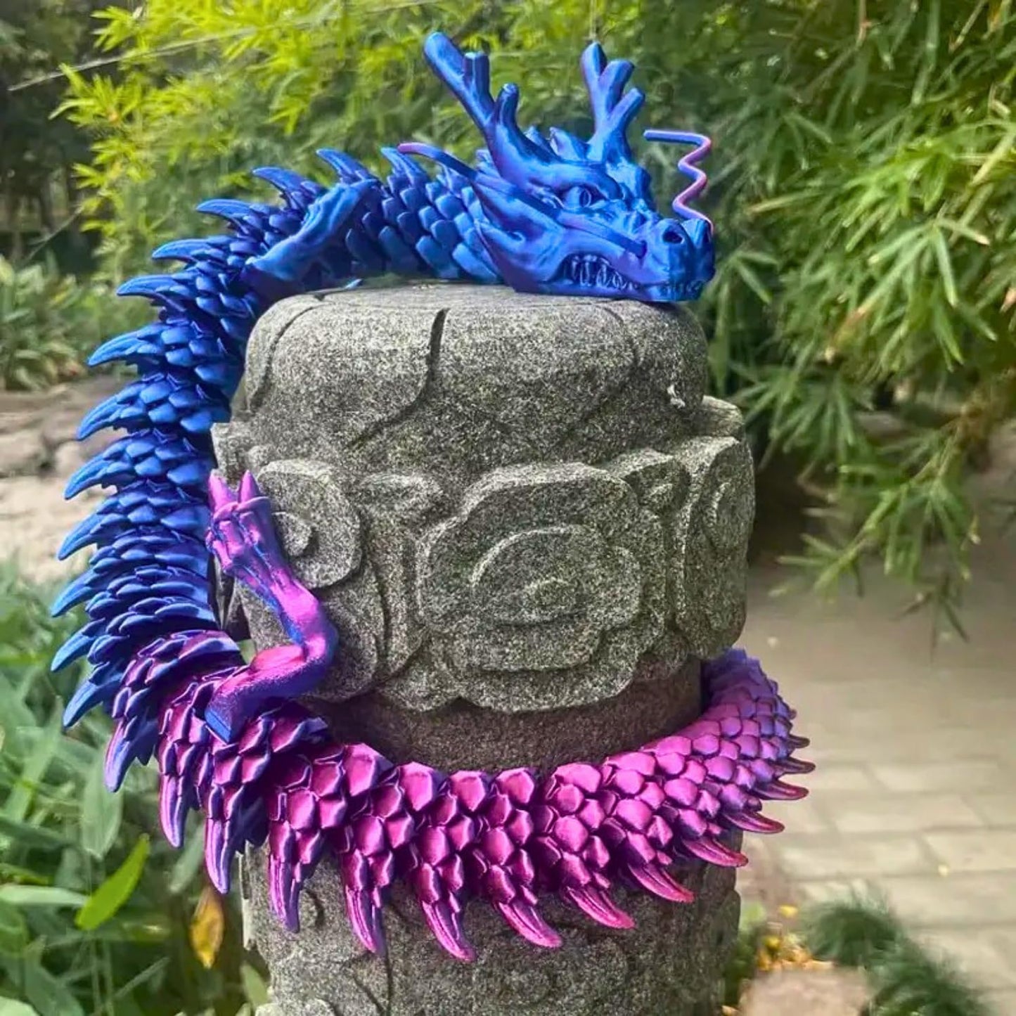 35.4'' Extra Large 3D Printed Dragon Toy, Giant Fully Articulated Chinese Dragon Fidget, Collectible Home Office Desk Decor, Surprise Stress Relief Gifts for Kids & Adults (Green Gradient)