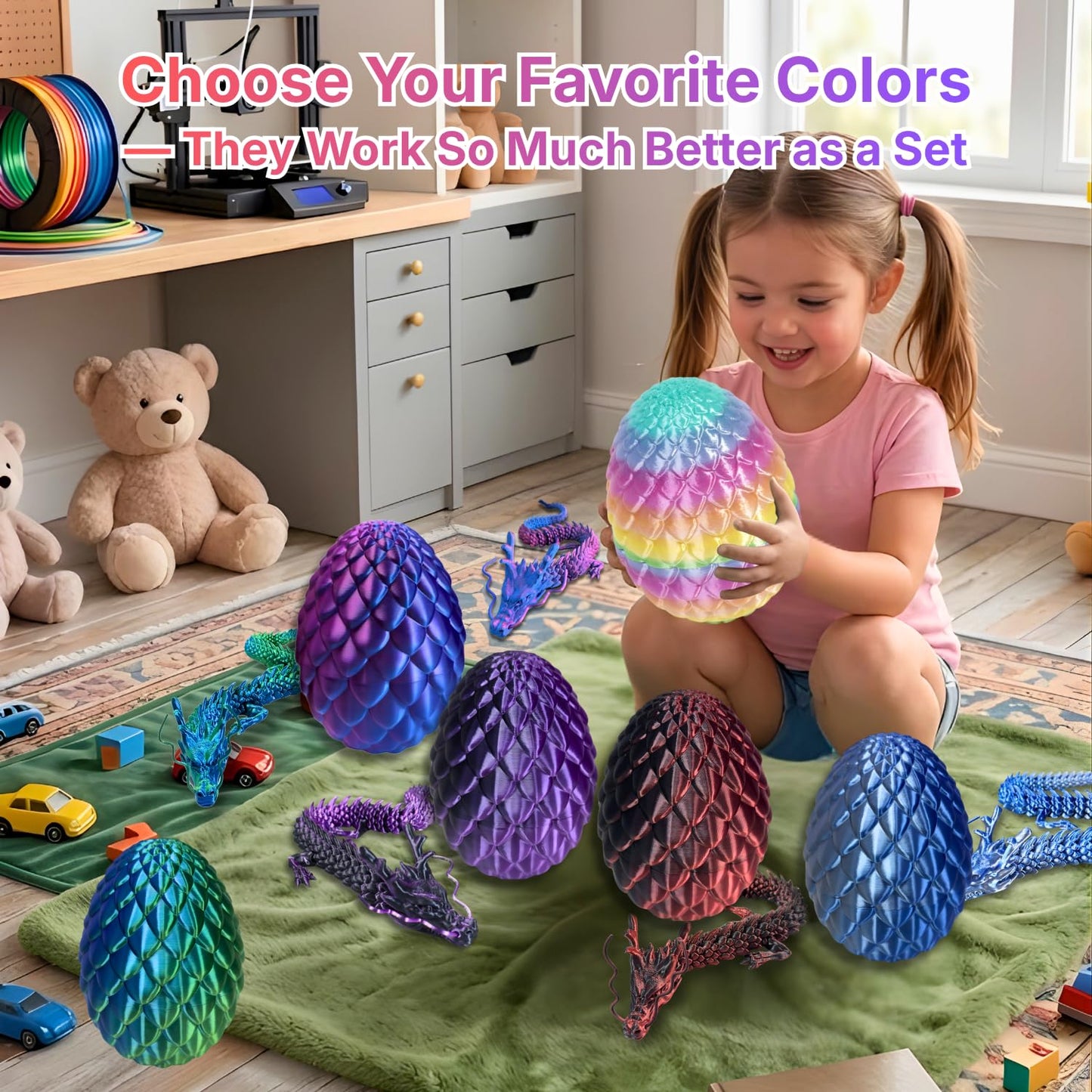 24'' Big 3D Printed Dragon Egg Toy with Articulated Dragon Inside, Large Surprise Eggs Toys for Kids Teens Adults, Fantasy Office Desk Decor Collectible, Unique 2026 Graduation Gifts (Blue Purple)