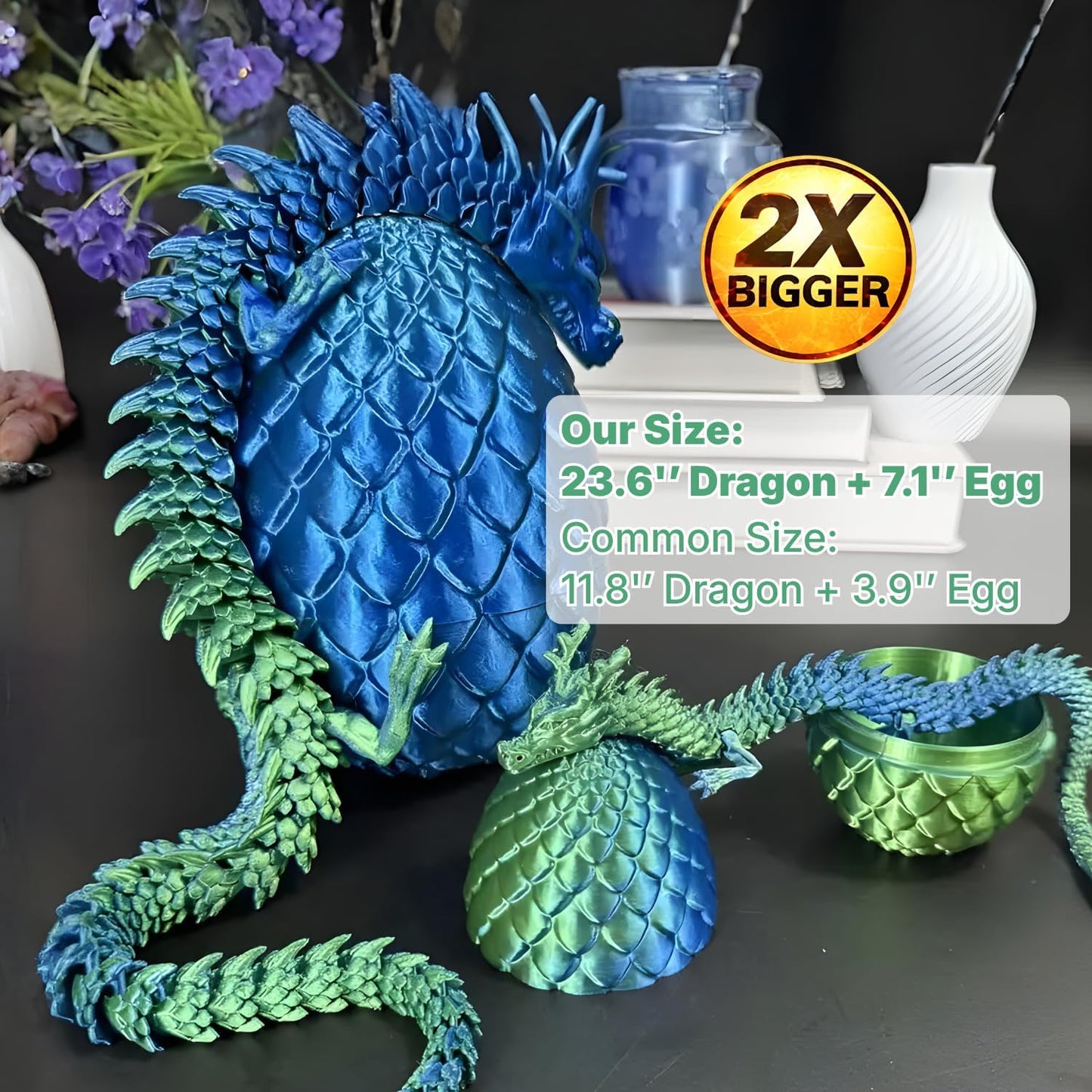 24'' Large 3D Printed Dragon Egg with Chinese Dragon Toy Inside, Reusable Big Dragon Egg for Fidget Play, Desk Decor & Storage, Collectible 2026 Graduation Gifts for Boys Girls Him Her (Blue Green)