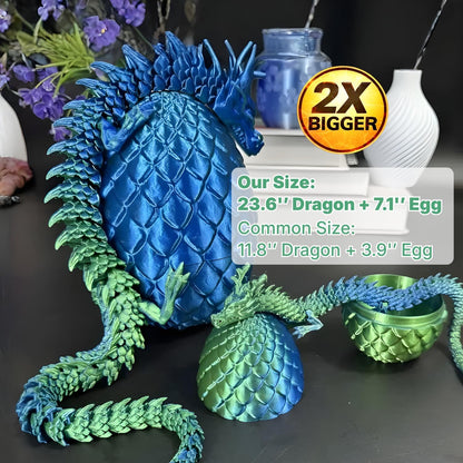 23.6" Articulated Chinese Dragon & Egg – Mystic Blue