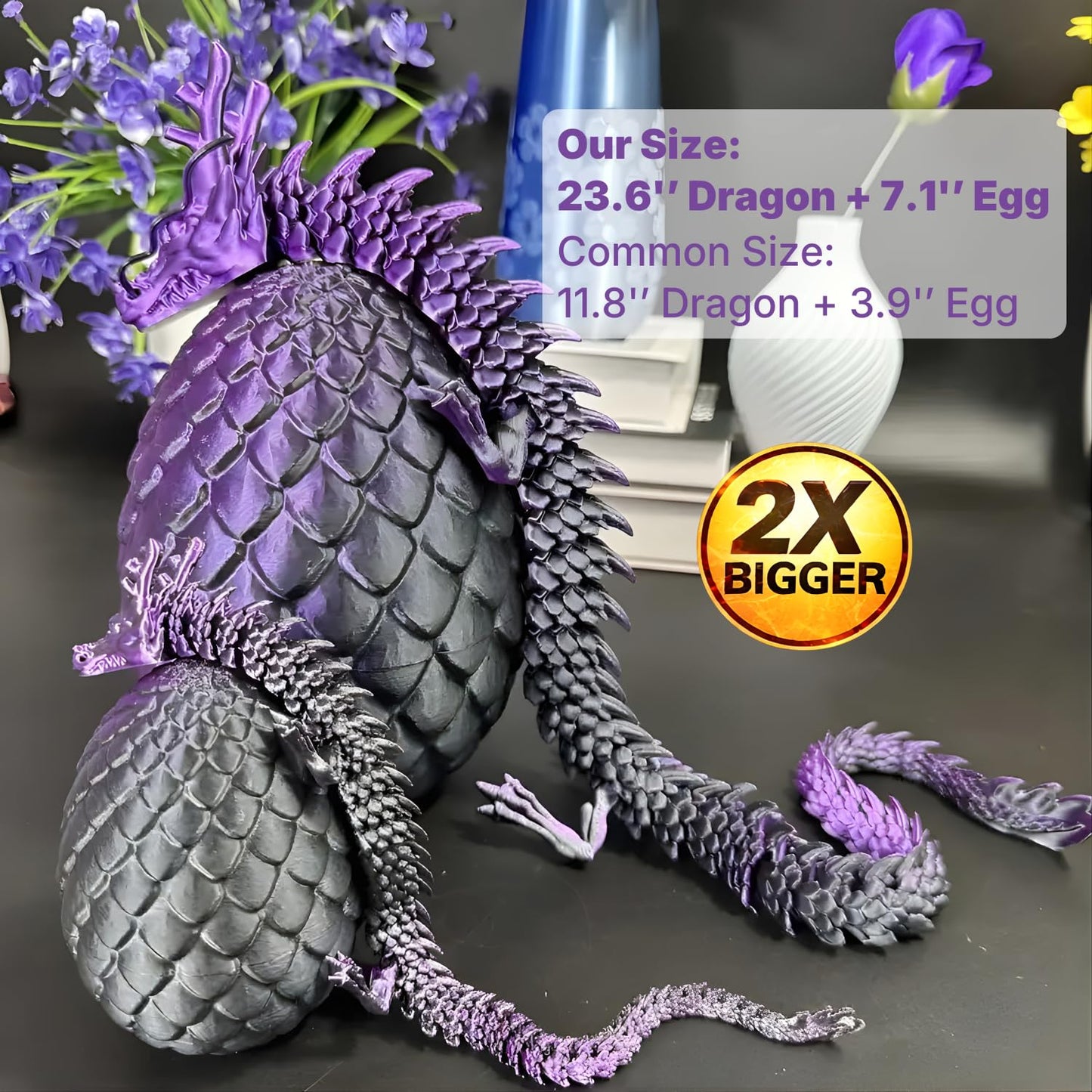 24'' Big 3D Printed Dragon Egg Toy with Articulated Dragon Inside, Large Surprise Eggs Toys for Kids Teens Adults, Fantasy Office Desk Decor Collectible, Unique 2026 Graduation Gifts (Blue Purple)