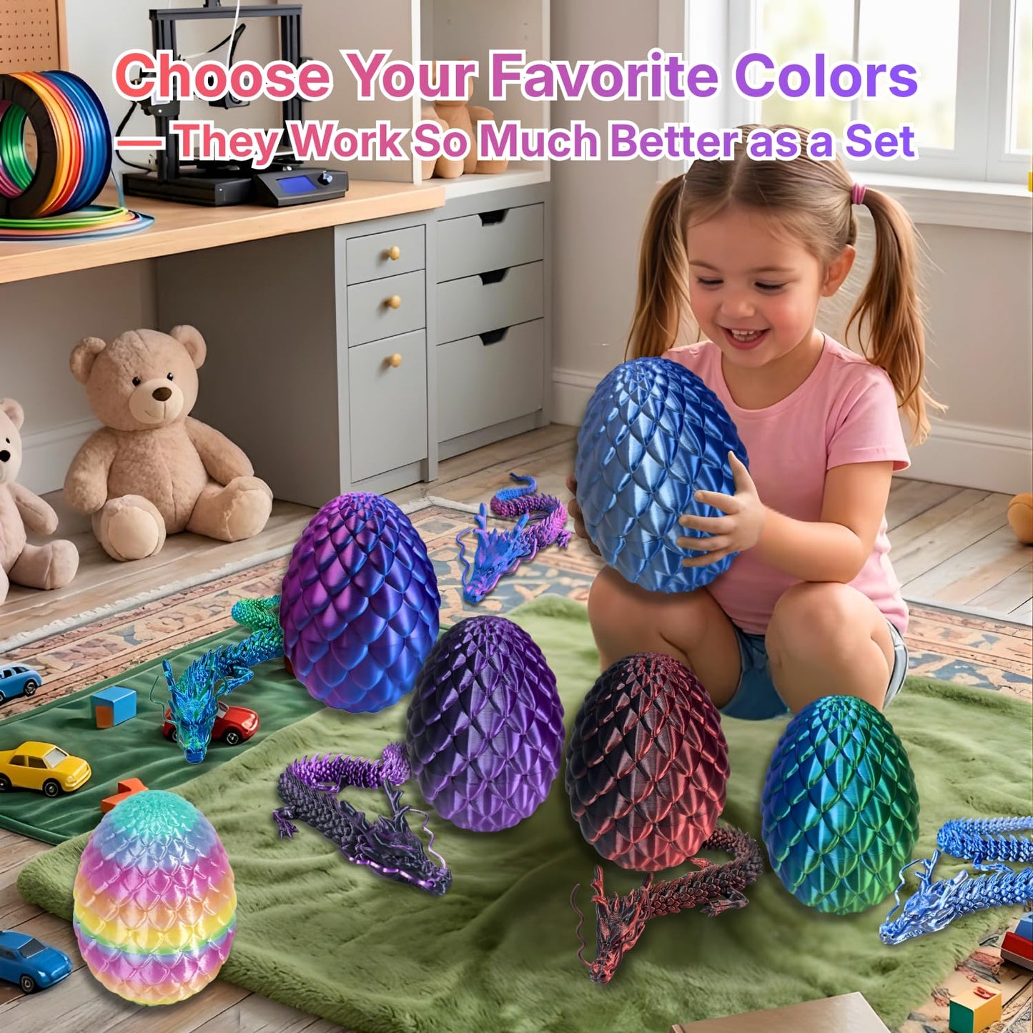 24'' Big 3D Printed Dragon Egg Toy with Articulated Dragon Inside, Large Surprise Eggs Toys for Kids Teens Adults, Fantasy Office Desk Decor Collectible, Unique 2026 Graduation Gifts (Blue Purple)