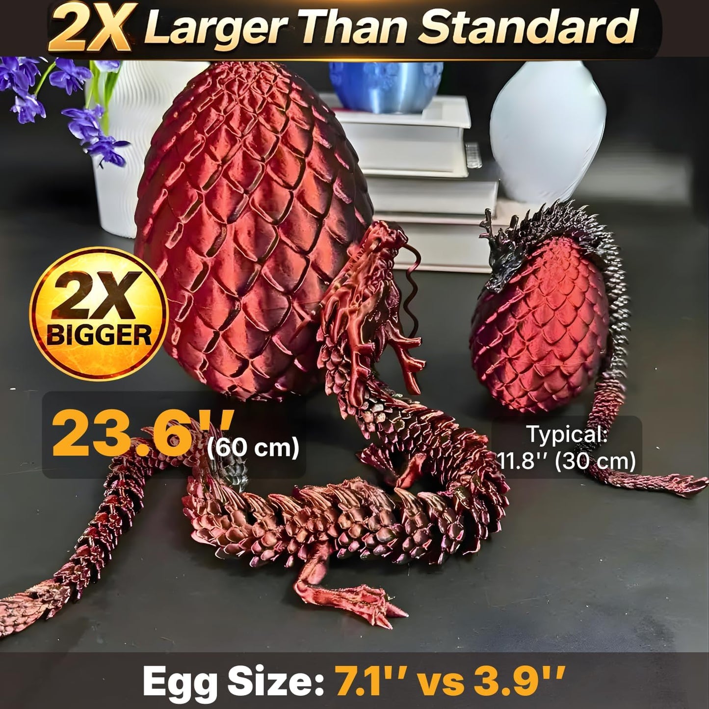 24'' Big 3D Printed Dragon Egg Toy with Articulated Dragon Inside, Large Surprise Eggs Toys for Kids Teens Adults, Fantasy Office Desk Decor Collectible, Unique 2026 Graduation Gifts (Blue Purple)