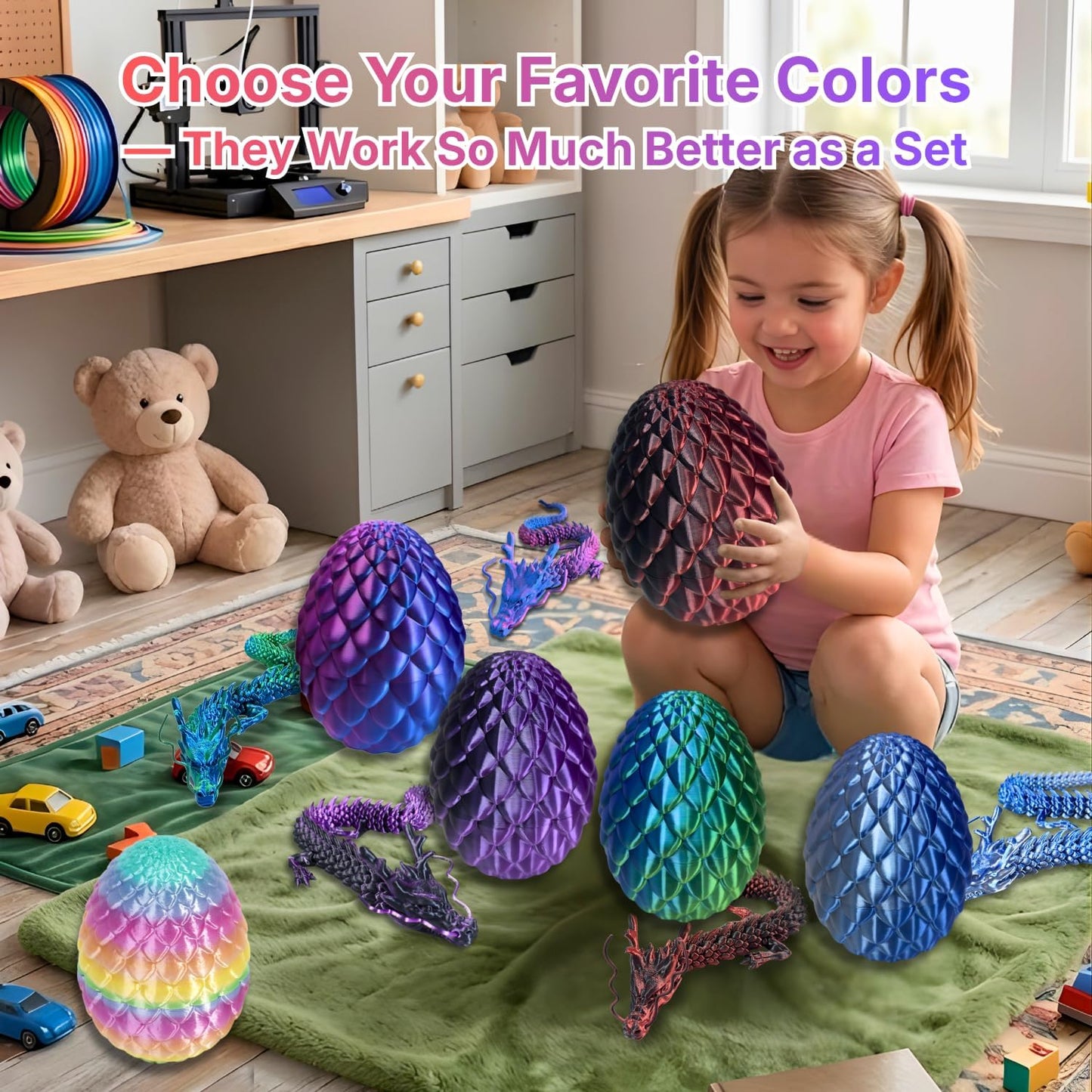 24'' Big 3D Printed Dragon Egg Toy with Articulated Dragon Inside, Large Surprise Eggs Toys for Kids Teens Adults, Fantasy Office Desk Decor Collectible, Unique 2026 Graduation Gifts (Blue Purple)