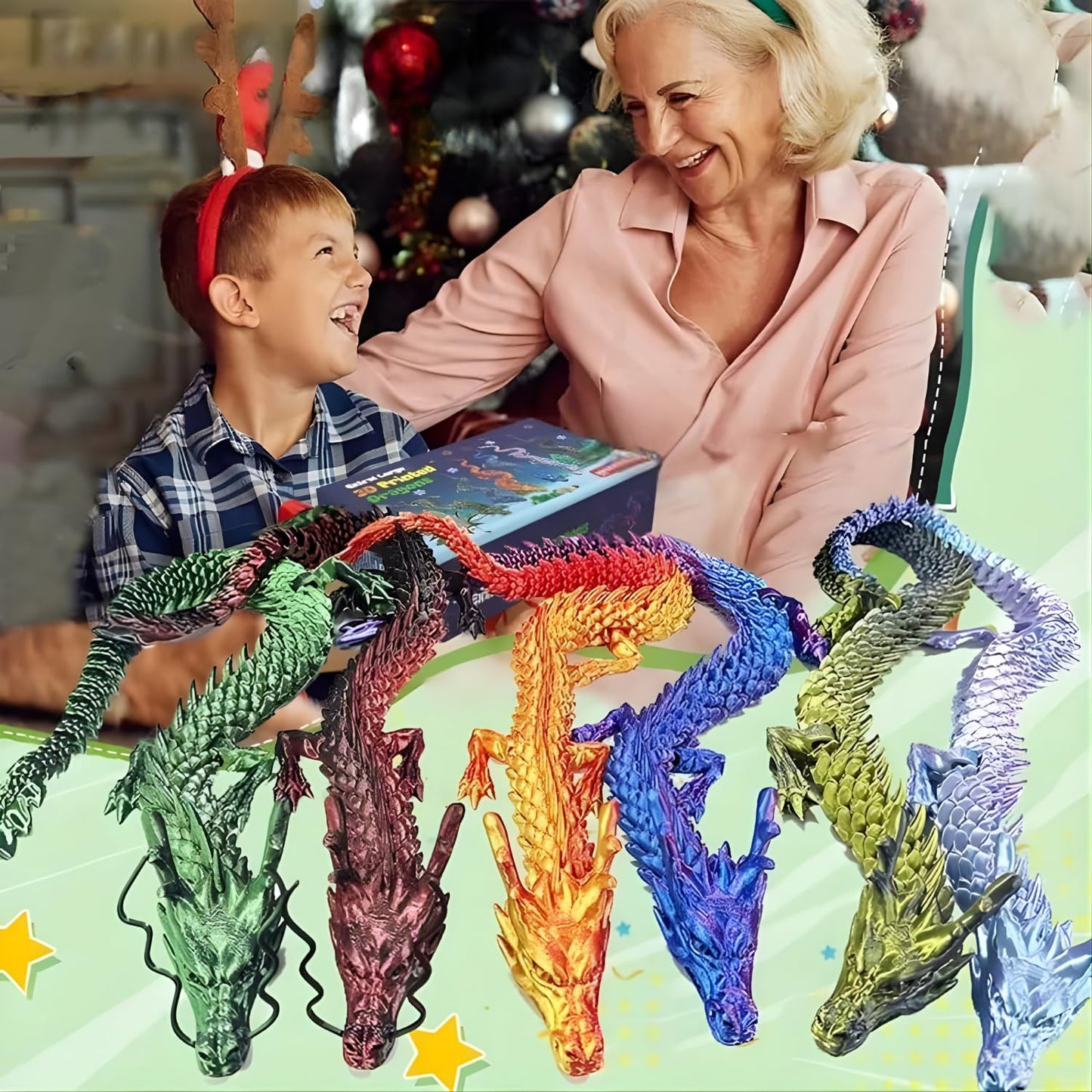 4 Pack 24" Large 3D Printed Dragon Toys, Articulated Chinese Dragons for Family Interaction & Imaginative Play, Collectible Home Office Desk Decor, Unique Birthday & Easter Gifts for Kids