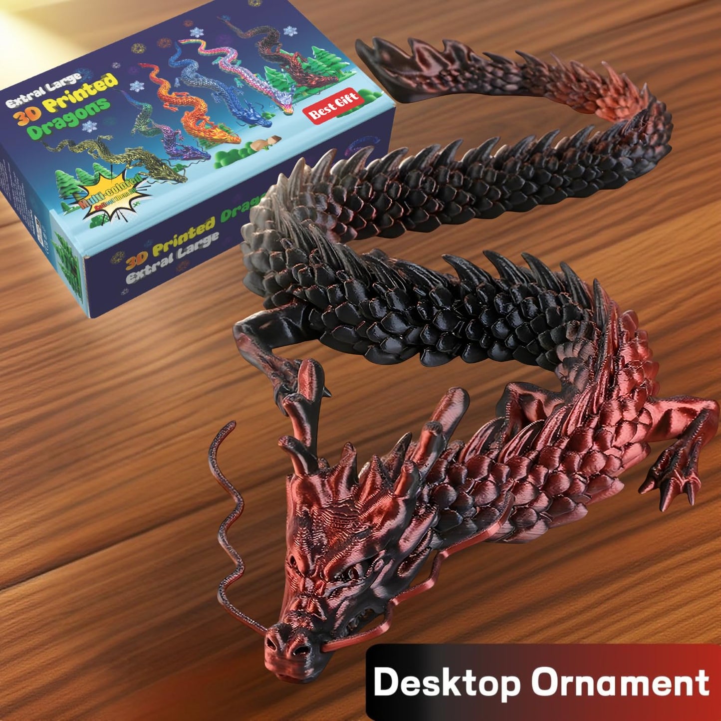 35.4'' Extra Large 3D Printed Dragon Toy, Giant Fully Articulated Chinese Dragon Fidget, Collectible Home Office Desk Decor, Surprise Stress Relief Gifts for Kids & Adults (Green Gradient)