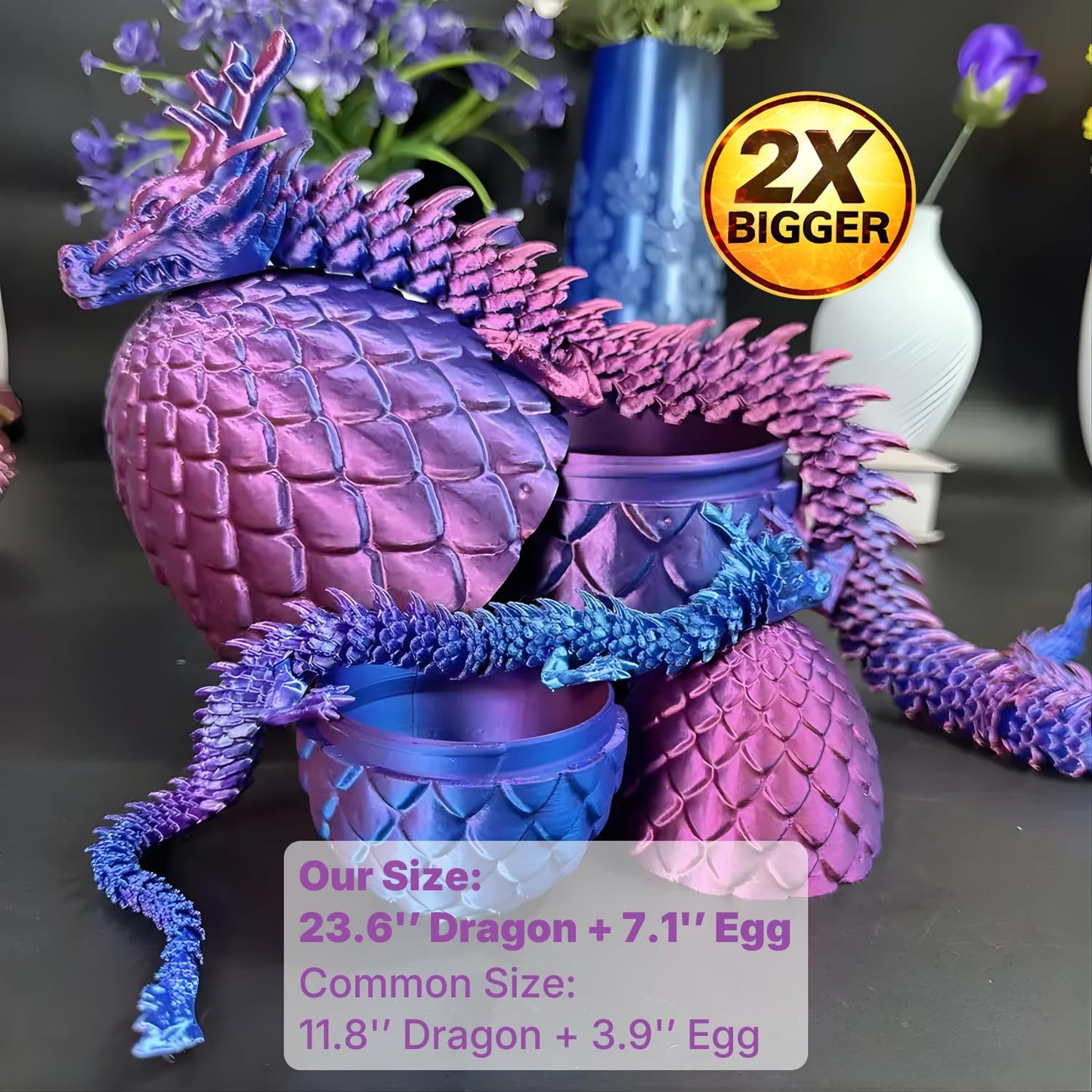 24'' Big 3D Printed Dragon Egg Toy with Articulated Dragon Inside, Large Surprise Eggs Toys for Kids Teens Adults, Fantasy Office Desk Decor Collectible, Unique 2026 Graduation Gifts (Blue Purple)