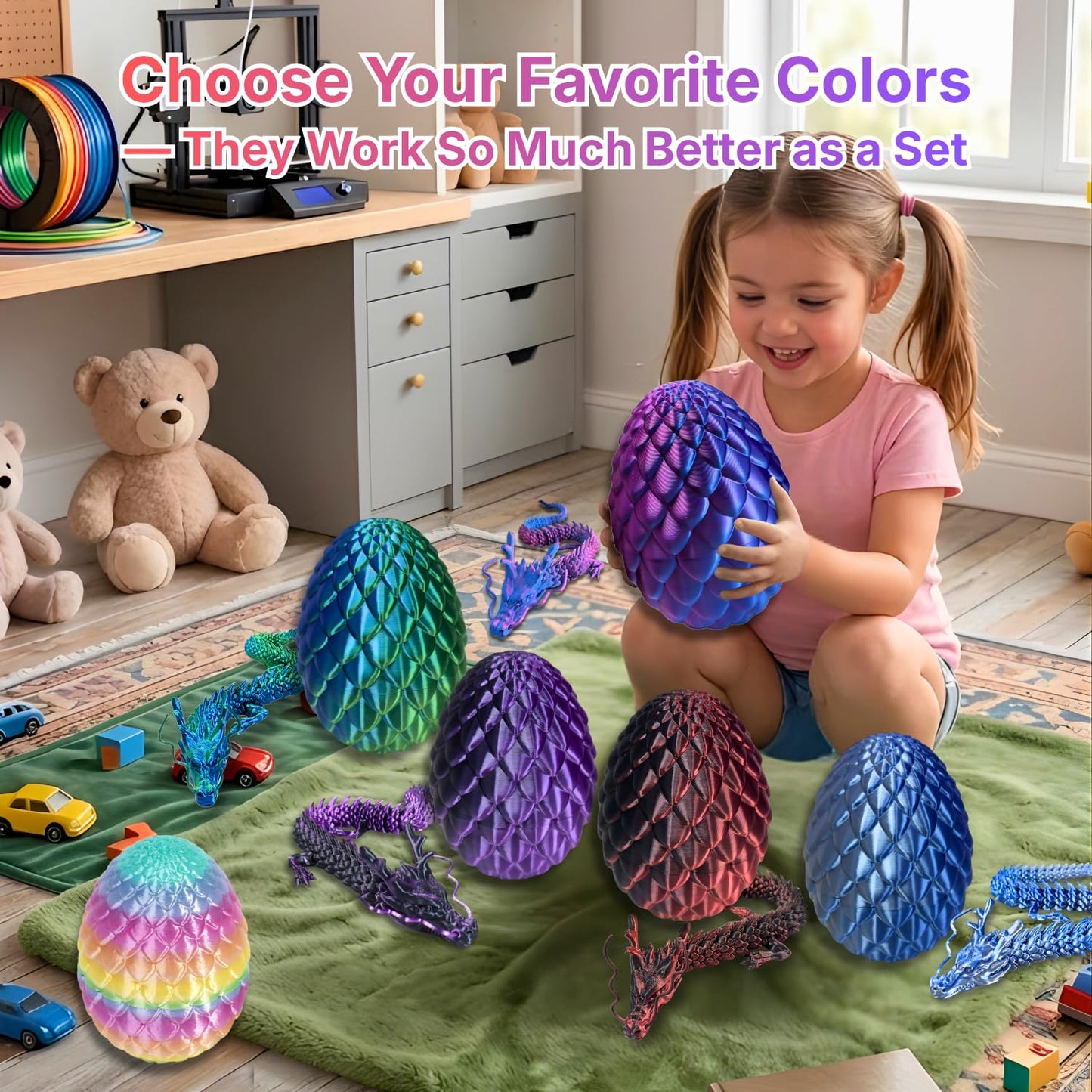 24'' Big 3D Printed Dragon Egg Toy with Articulated Dragon Inside, Large Surprise Eggs Toys for Kids Teens Adults, Fantasy Office Desk Decor Collectible, Unique 2026 Graduation Gifts (Blue Purple)