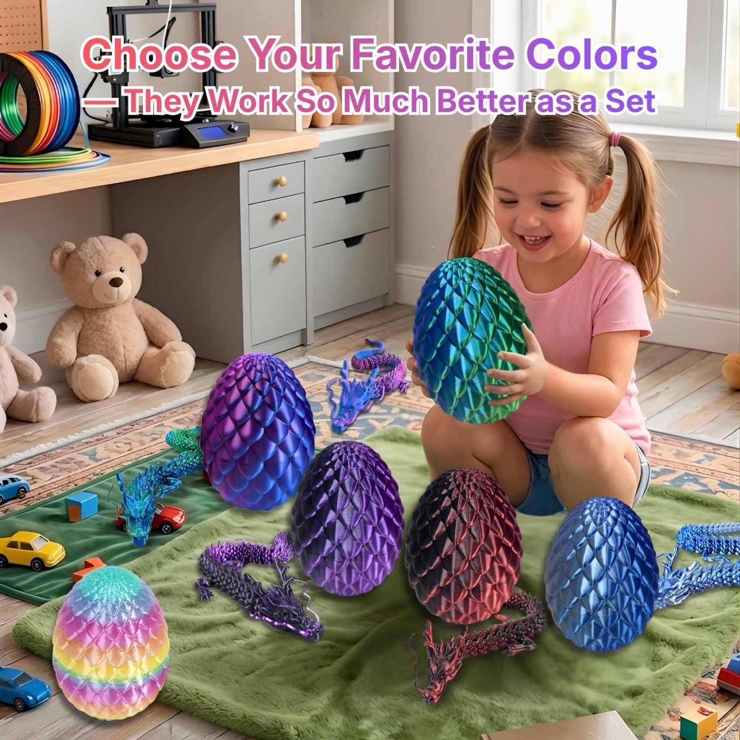 24'' Big 3D Printed Dragon Egg Toy with Articulated Dragon Inside, Large Surprise Eggs Toys for Kids Teens Adults, Fantasy Office Desk Decor Collectible, Unique 2026 Graduation Gifts (Blue Purple)