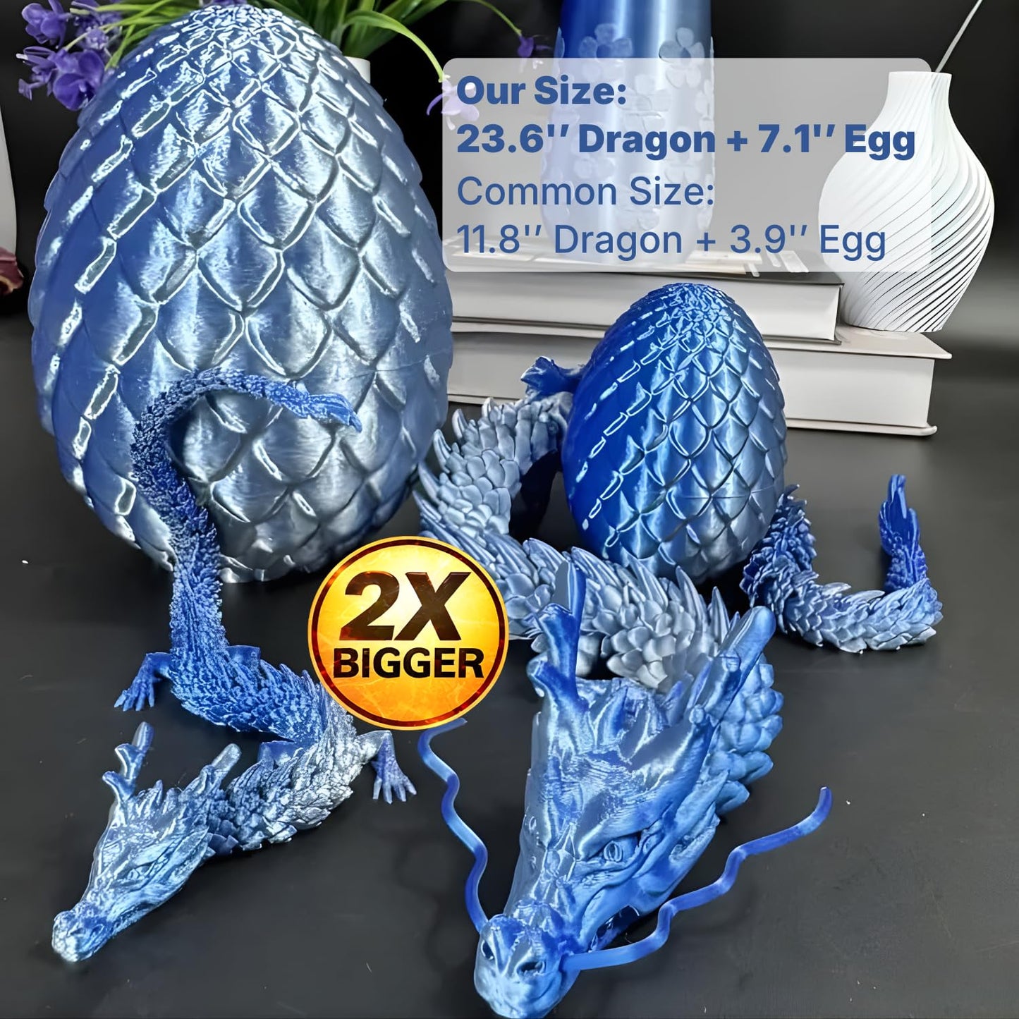 24'' Big 3D Printed Dragon Egg Toy with Articulated Dragon Inside, Large Surprise Eggs Toys for Kids Teens Adults, Fantasy Office Desk Decor Collectible, Unique 2026 Graduation Gifts (Blue Purple)