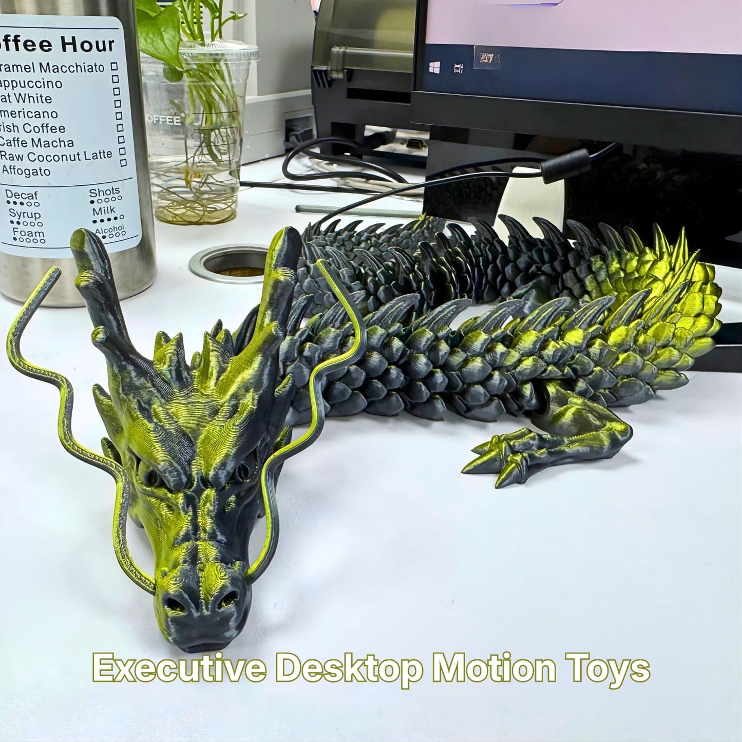 35.4'' Extra Large 3D Printed Dragon Toy, Giant Fully Articulated Chinese Dragon Fidget, Collectible Home Office Desk Decor, Surprise Stress Relief Gifts for Kids & Adults (Green Gradient)