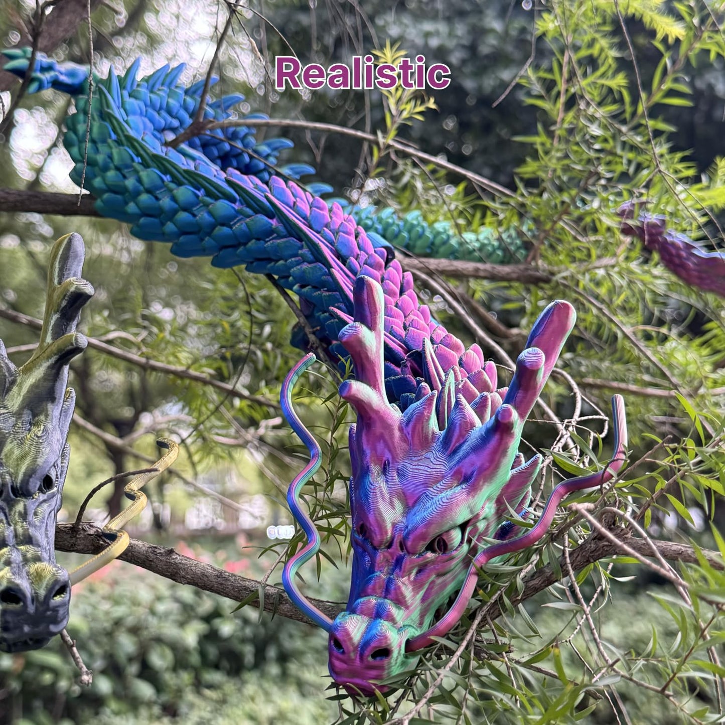 35.4'' Extra Large 3D Printed Dragon Toy, Giant Fully Articulated Chinese Dragon Fidget, Collectible Home Office Desk Decor, Surprise Stress Relief Gifts for Kids & Adults (Green Gradient)